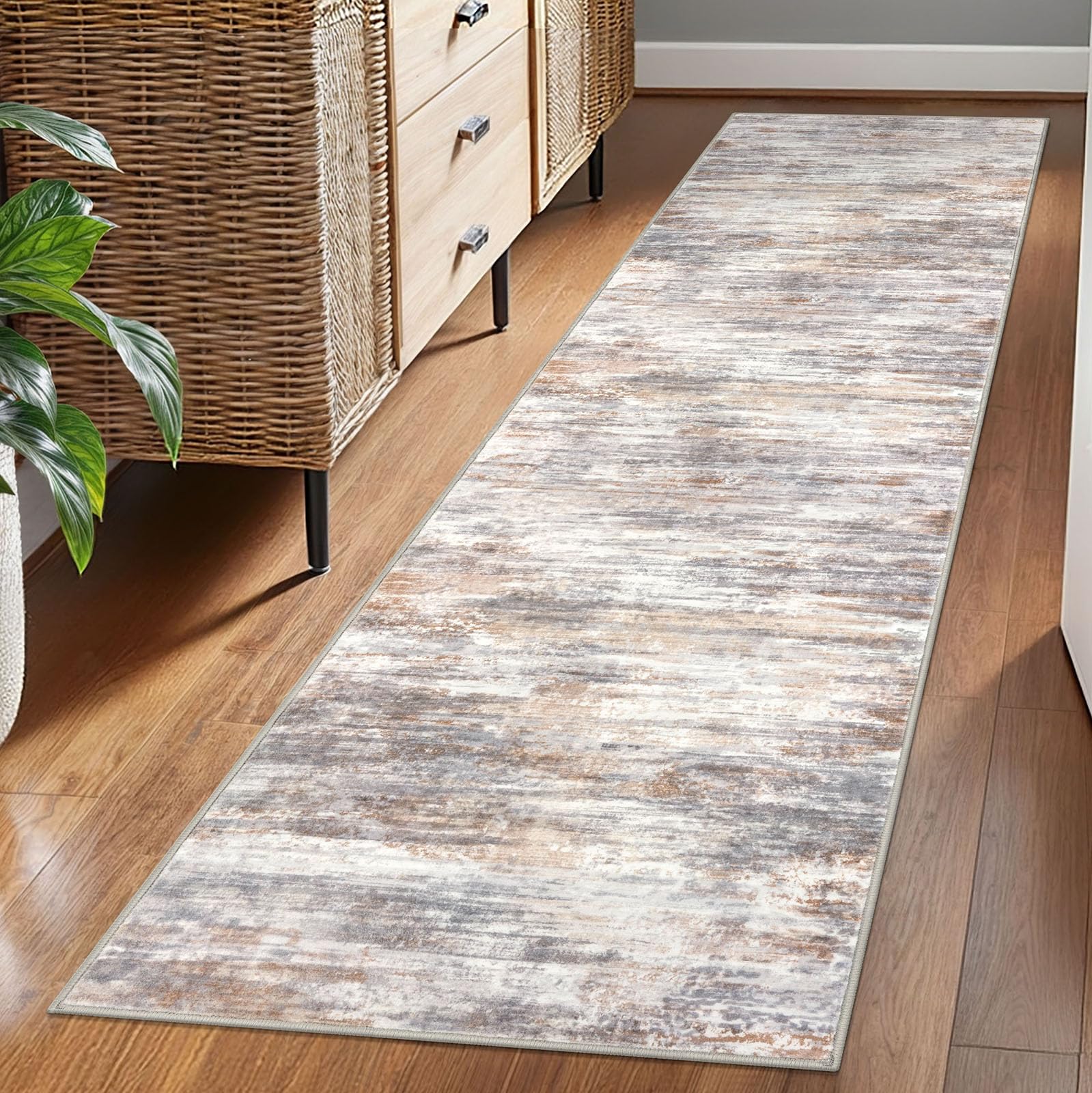 KOZYFLY Modern Abstract Washable Rug Runner 2x7 Hallway Runner Rug Non-Slip Soft Kitchen Runner Rugs, Print Multi Grey Striped Carpet Runner for Entryway Bathroom Laundry Room Foyer — image 1