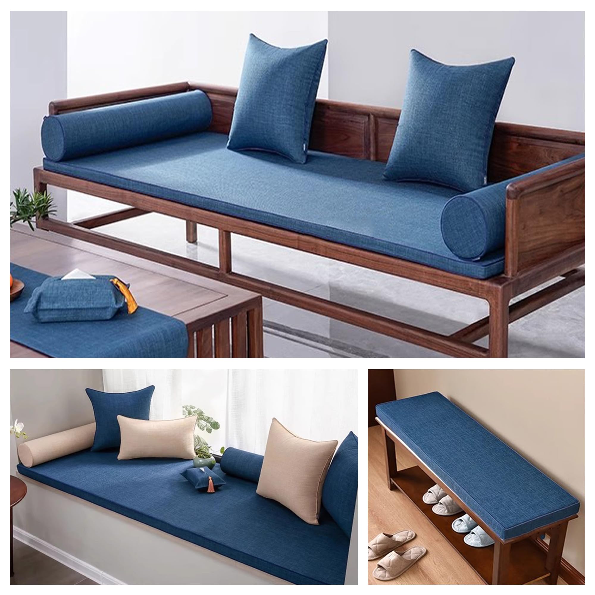 Cuscino per panca antiscivolo, lavabile, spessore 5 cm, sfoderabile, 23 posti (90 x 35 cm, blu) Comodo ed elegante, per cucina e casa, perfetto per pranzare e rilassarsi