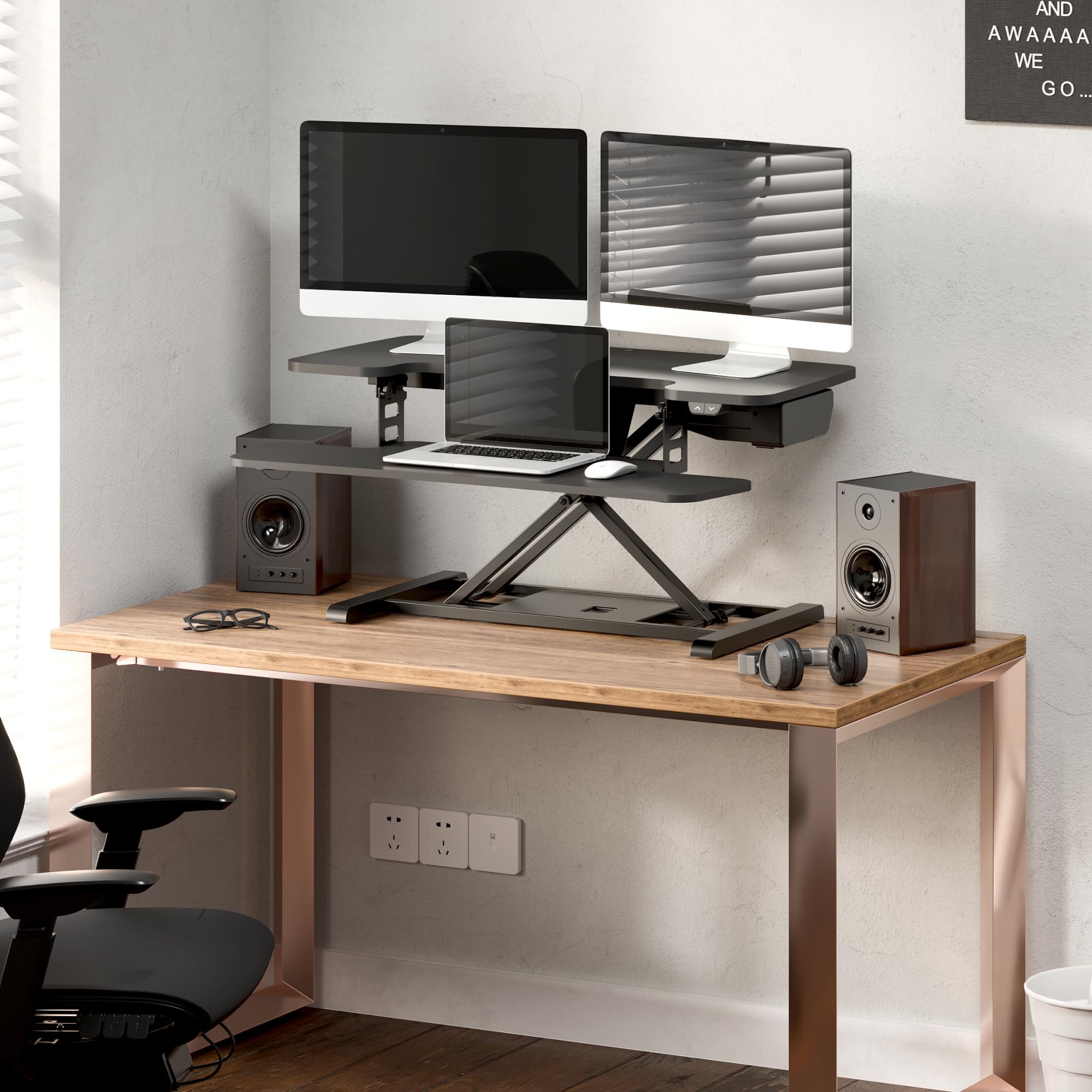 FLEXISPOT 35 inch Electric Standing Desk Converter Motorized Stand up Desk Riser Monitor and Laptop Workstation with Wide — view 2