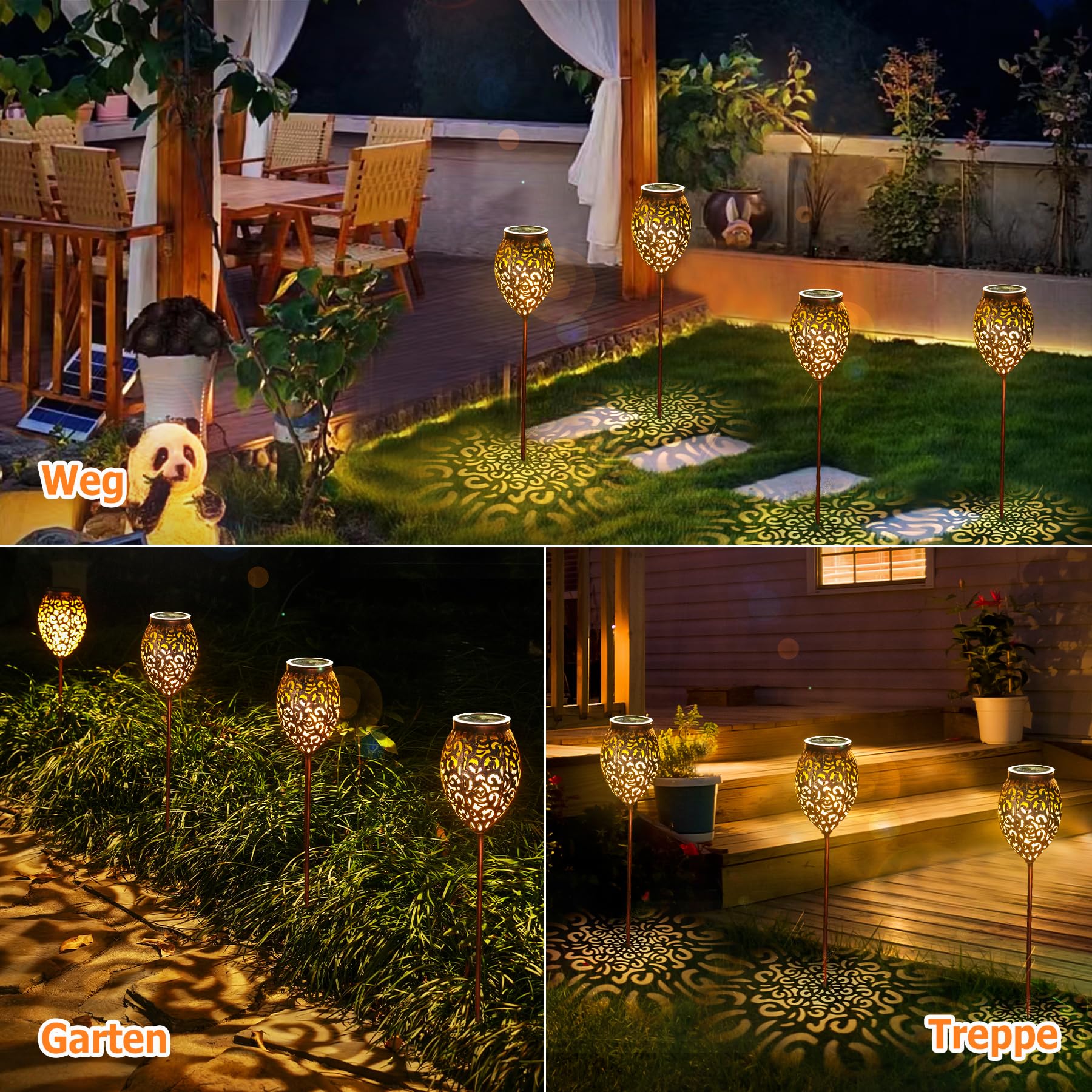 Görvitor Lampes Solaires En Métal Pour Extérieur - Lot De 4 LED Blanc Chaud, Style Vintage Rouillé, Étanche IP65 Pour Jardin Et Décoration