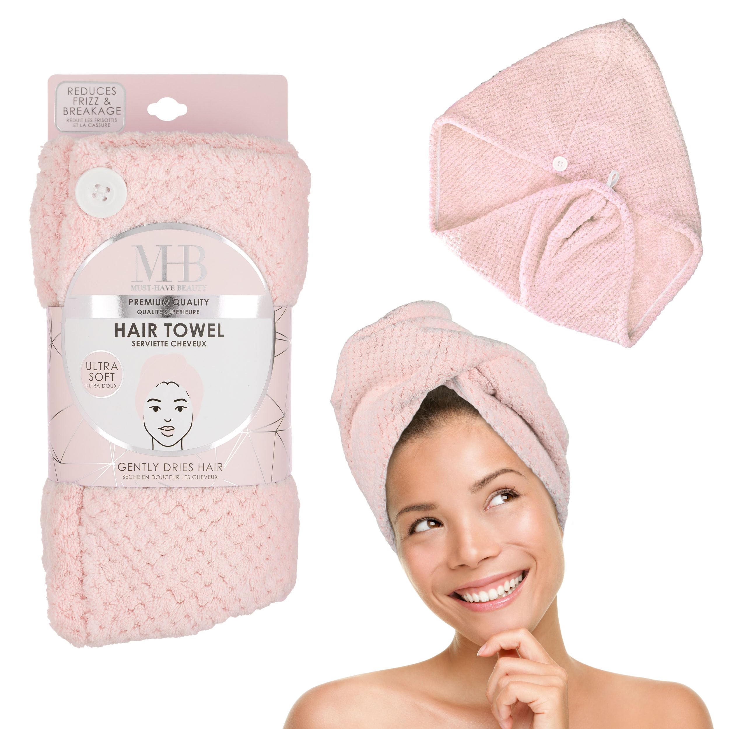 EXPRESSIONS Microfiber Hair Towel in Pink - 1pc Super Soft Ultra Absorbent Hair Towel, Luxury - Less Frizz