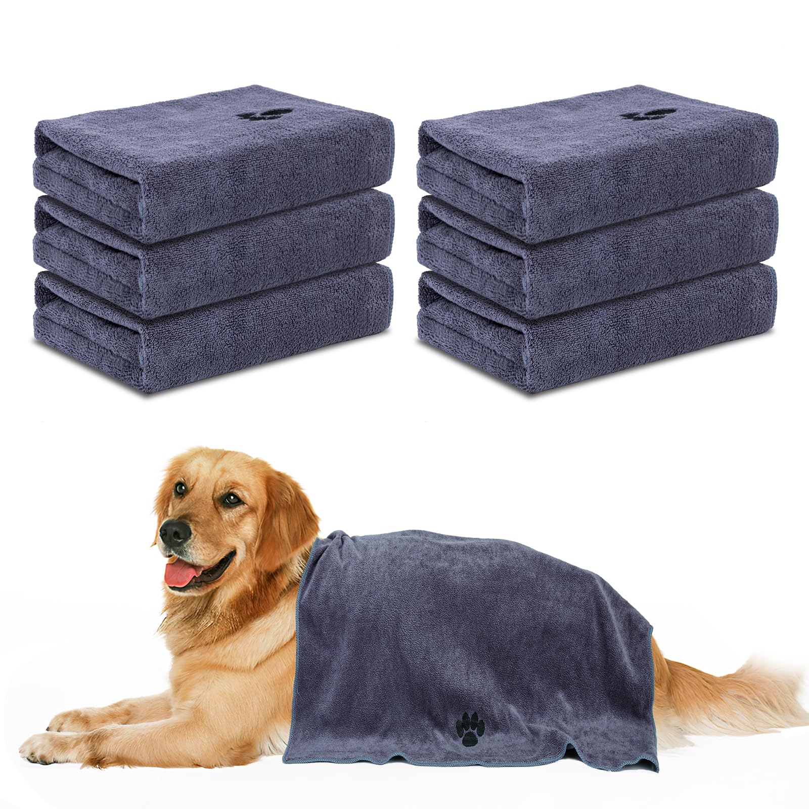 WOUSEDO 6-Pack Microfiber Dog Towels in Grey