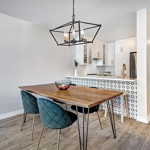 Miniatura 3 de LOG BARN Lámpara de granja, lámpara colgante de 6 luces para comedor, iluminación colgante para isla de cocina, lámpara de linterna de metal grande