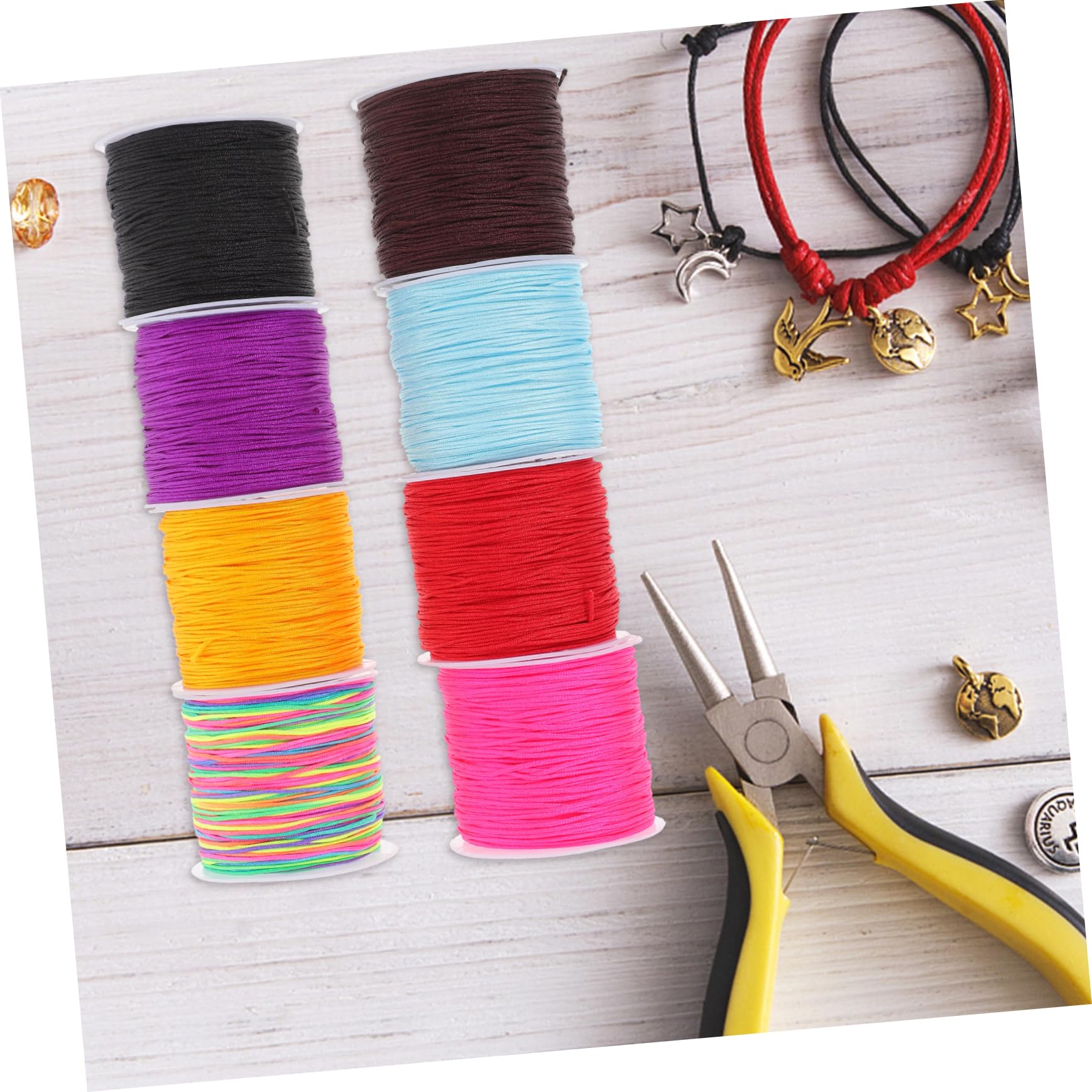 VILLCASE Cuerda Trenzada Enroscarse Kit De Cuentas De Pulsera Rosario Cordón De Pulsera Suministros De Tejer Hilo Usado De Ganchillo Hilo Para Manualidades Nylon 8 Rollos*4