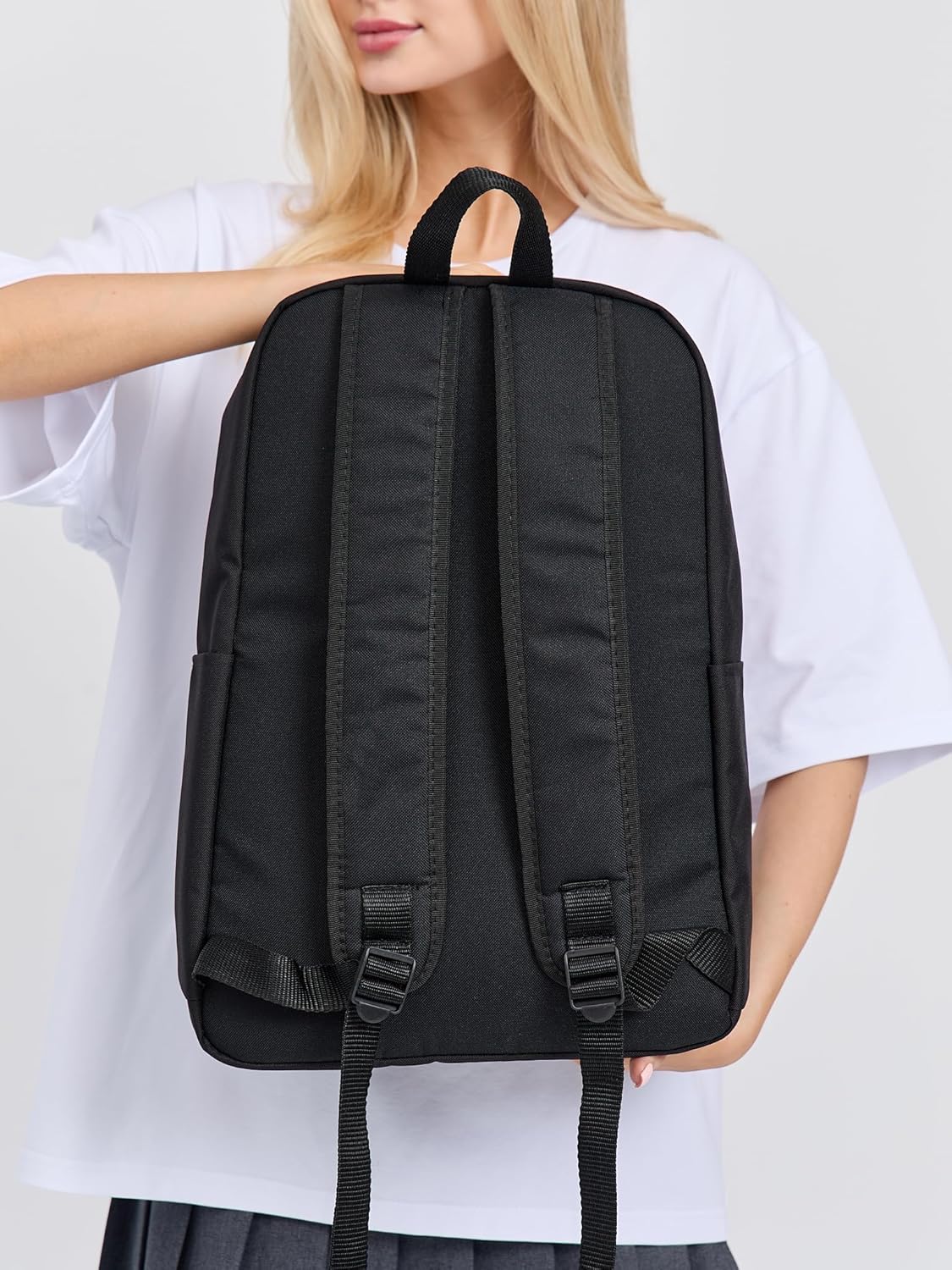 Unisex Large Black Backpack with Sticker & Patches Area, Ideal for Laptop, Travel & Work with 3 USA-Themed Stickers and Patches
