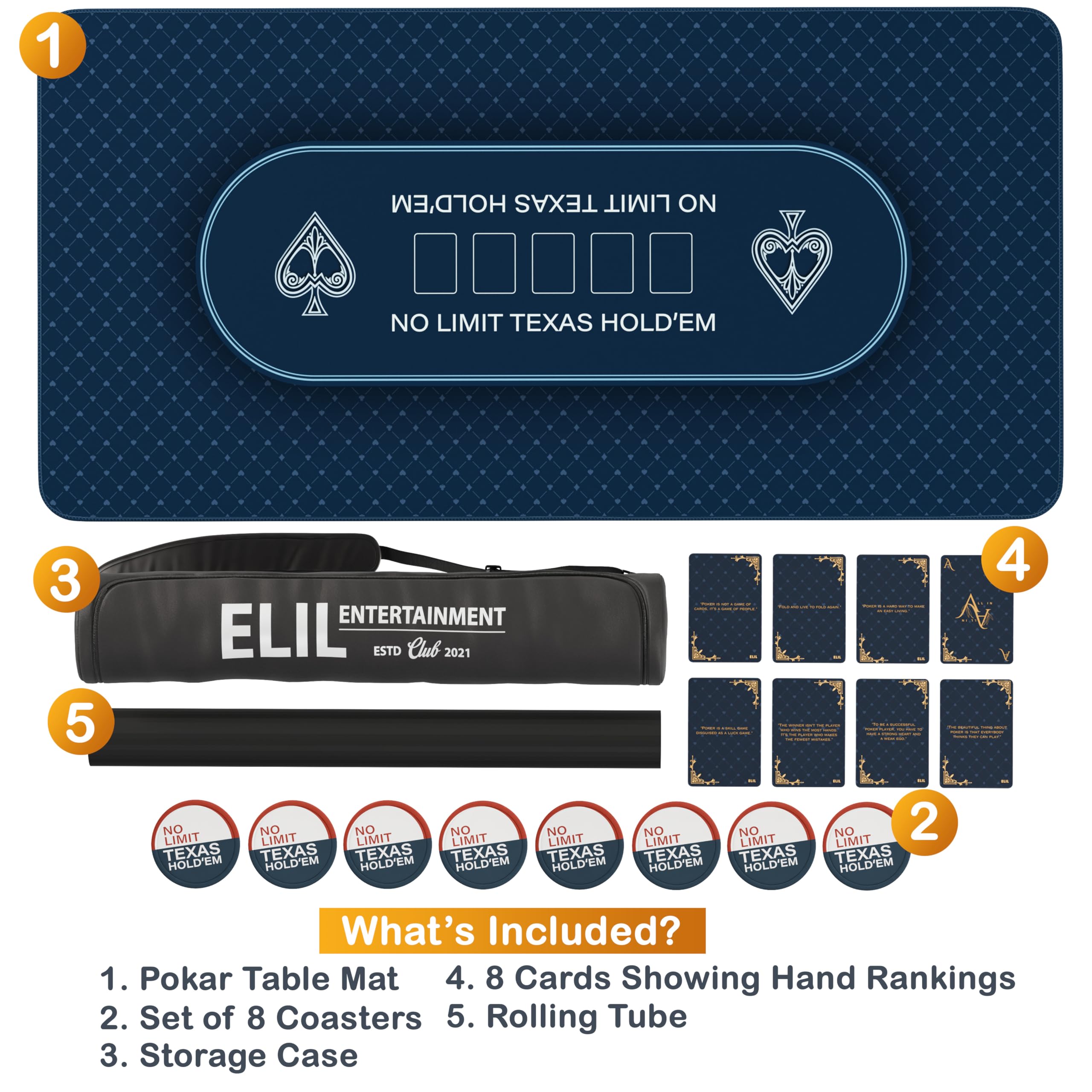 Elil - Tapis de Poker | Plateau de Table de Poker Pliable pour Une Installation Facile | Plateau de Table de Poker Portable | Idéal pour Les Jeux à Domicile | pour 8 à 10 Joueurs (Bleu Classique)