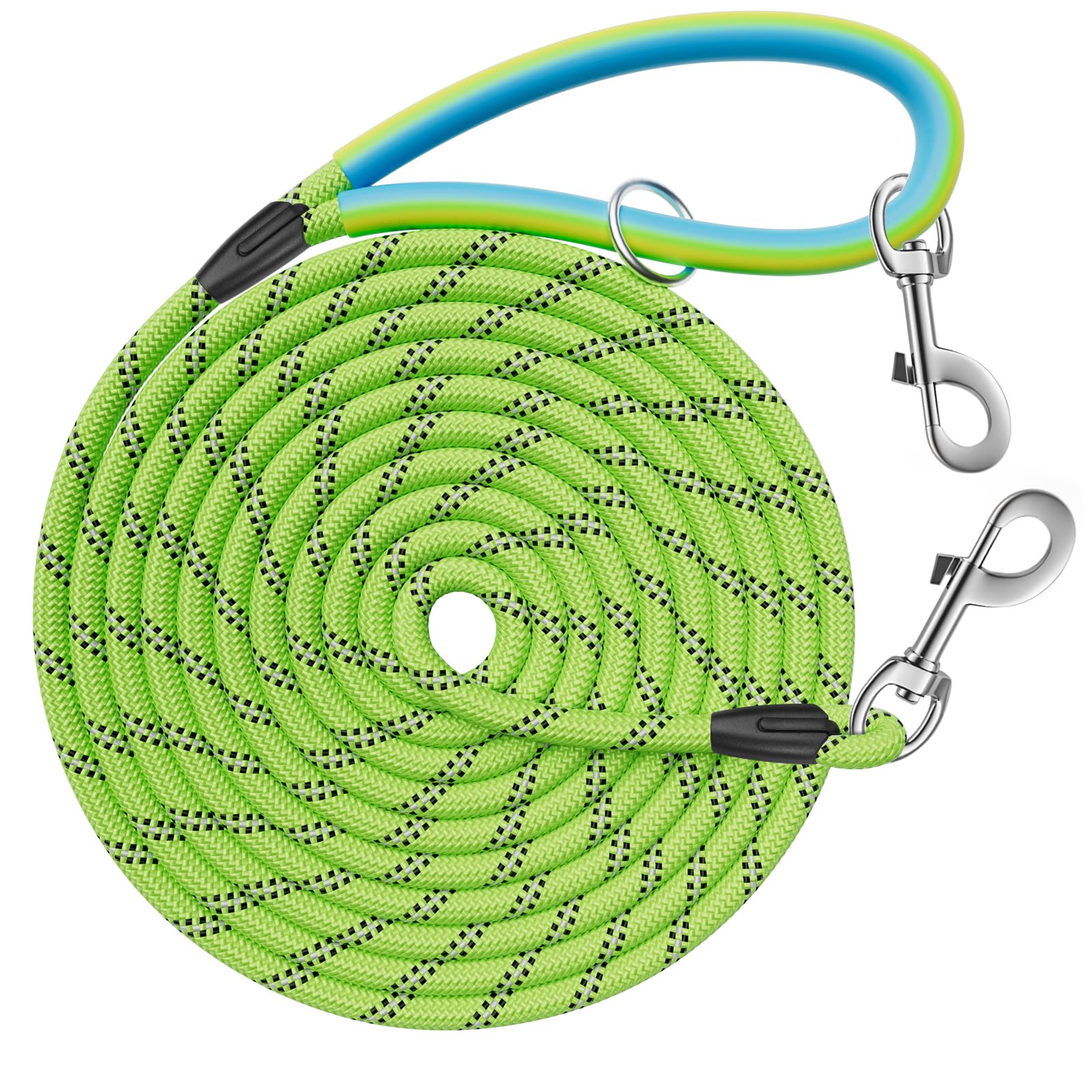 Aystkniet Reflective Training Leads for Dogs, 5M / 10M / 15M / 20M / 30M Long Line Dog Lead with Double Clip and Soft Rubber Handle, Strong Recall Training Leash for Small Medium and Large Dogs