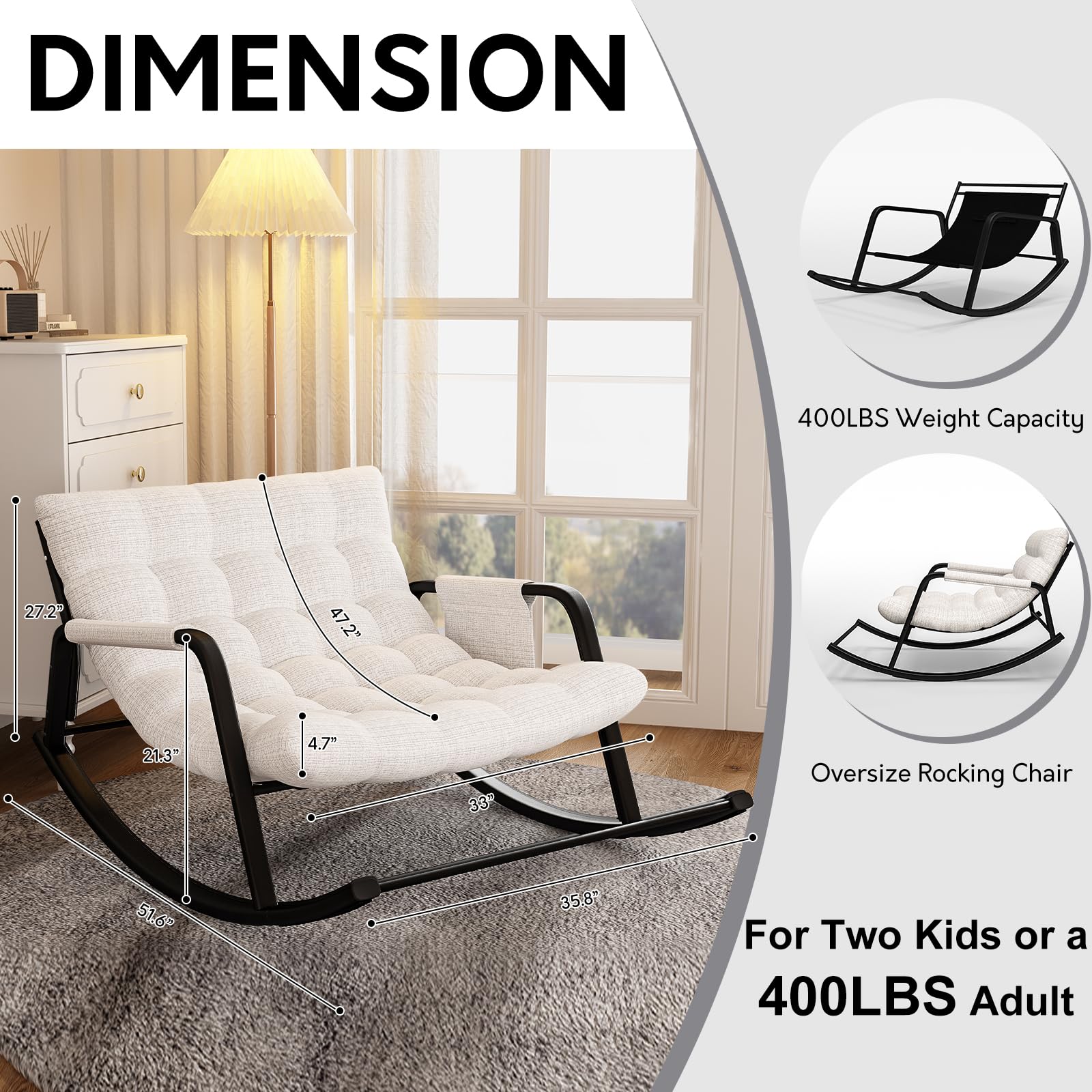 lavimiya Double Papasan Chair with Cushion, Patio Rocking Chairs Indoor Outdoor - Image 2