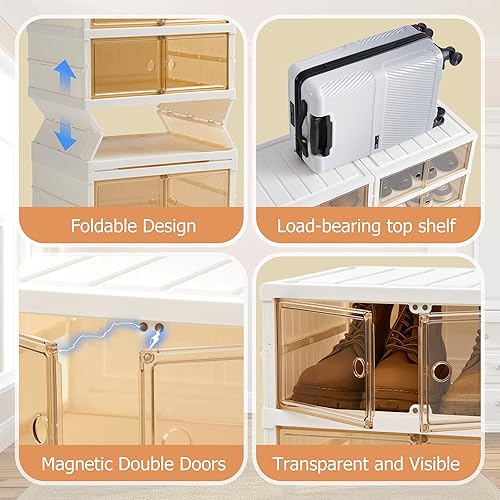 Miniatura 6 de Zapatero plegable con dispositivo de almacenamiento, armario plegable de plástico grande, fácil de montar, zapatero con hebilla magnética de puerta