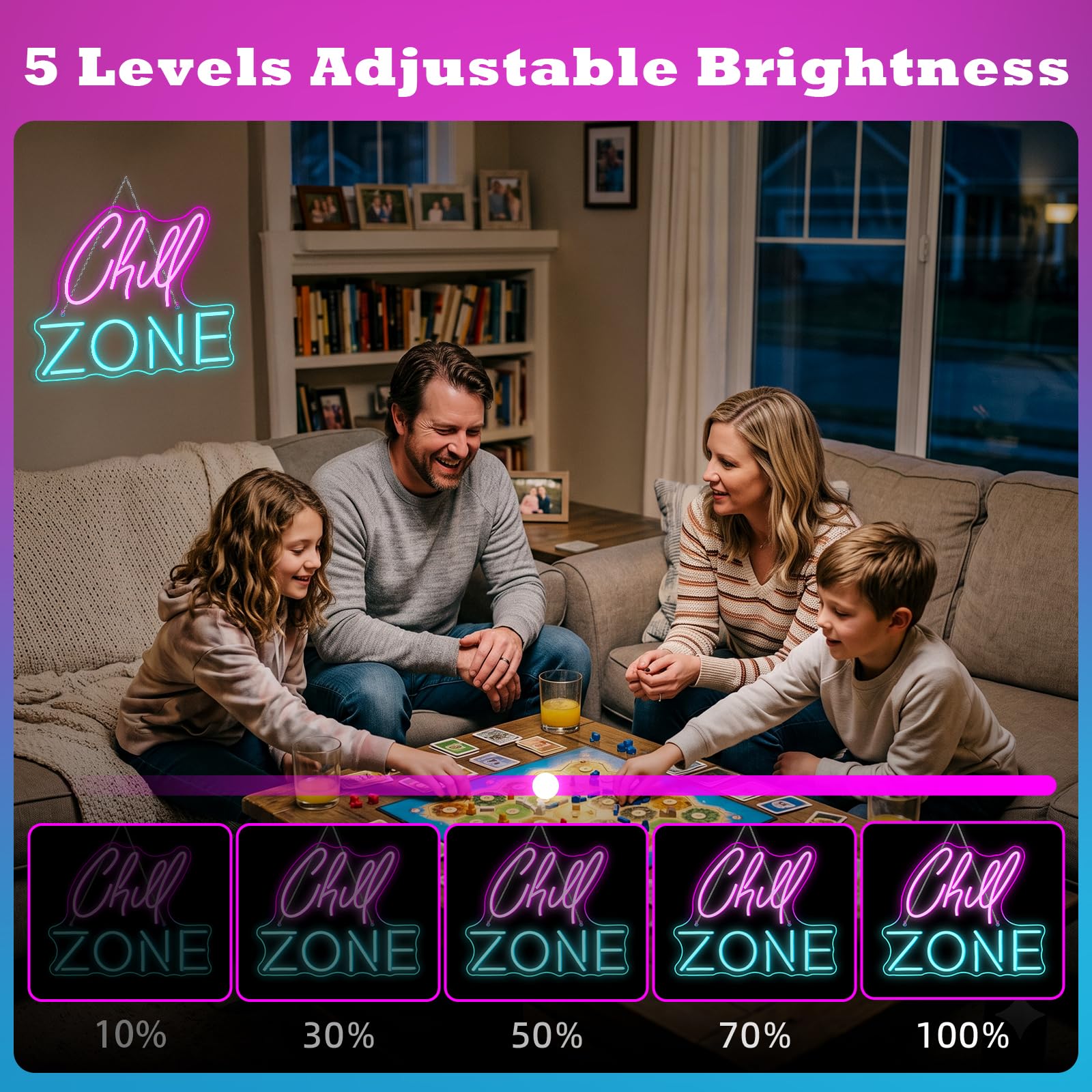Chill Zone – Panneau lumineux à DEL pour salon, salle de jeux, bar, grotte d'homme, chambre à coucher, décoration murale alimentée par USB, 39 x 32 cm (rose + bleu glacier)