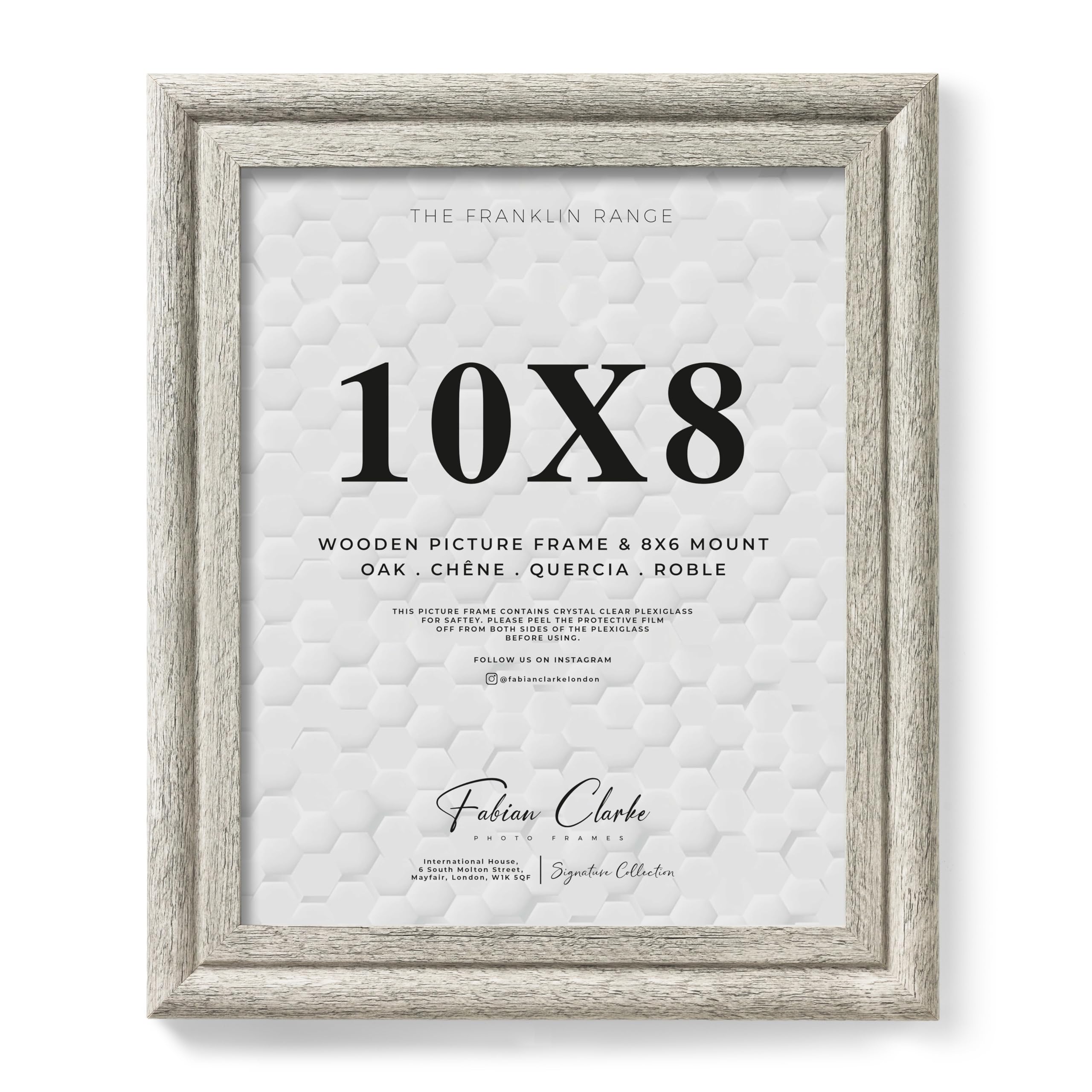 10x8 Grey Picture Frame with White Mount, Wood Grain Effect Rustic Nordic Style Wooden Photo Frame for Home or Office
