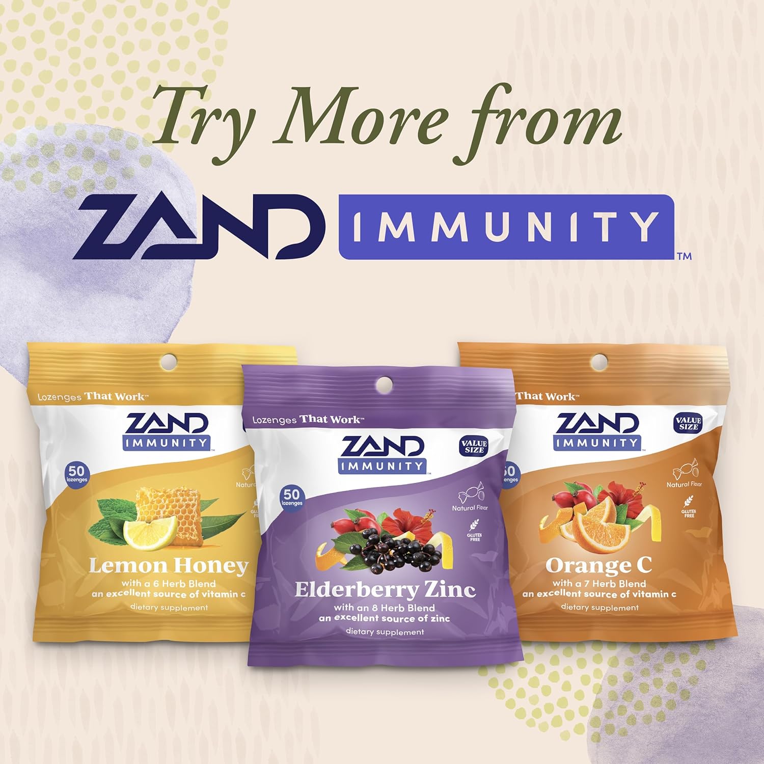 ZAND Immunity Elderberry Zinc Throat Lozenges 2-Pack - Good-for-You Dry Mouth Lozenges, Immune Support Supplement with Elderberry, Zinc 5mg - Soothe a Dry Throat, Natural Flavor, Gluten Free, 50ct ea - Image 5