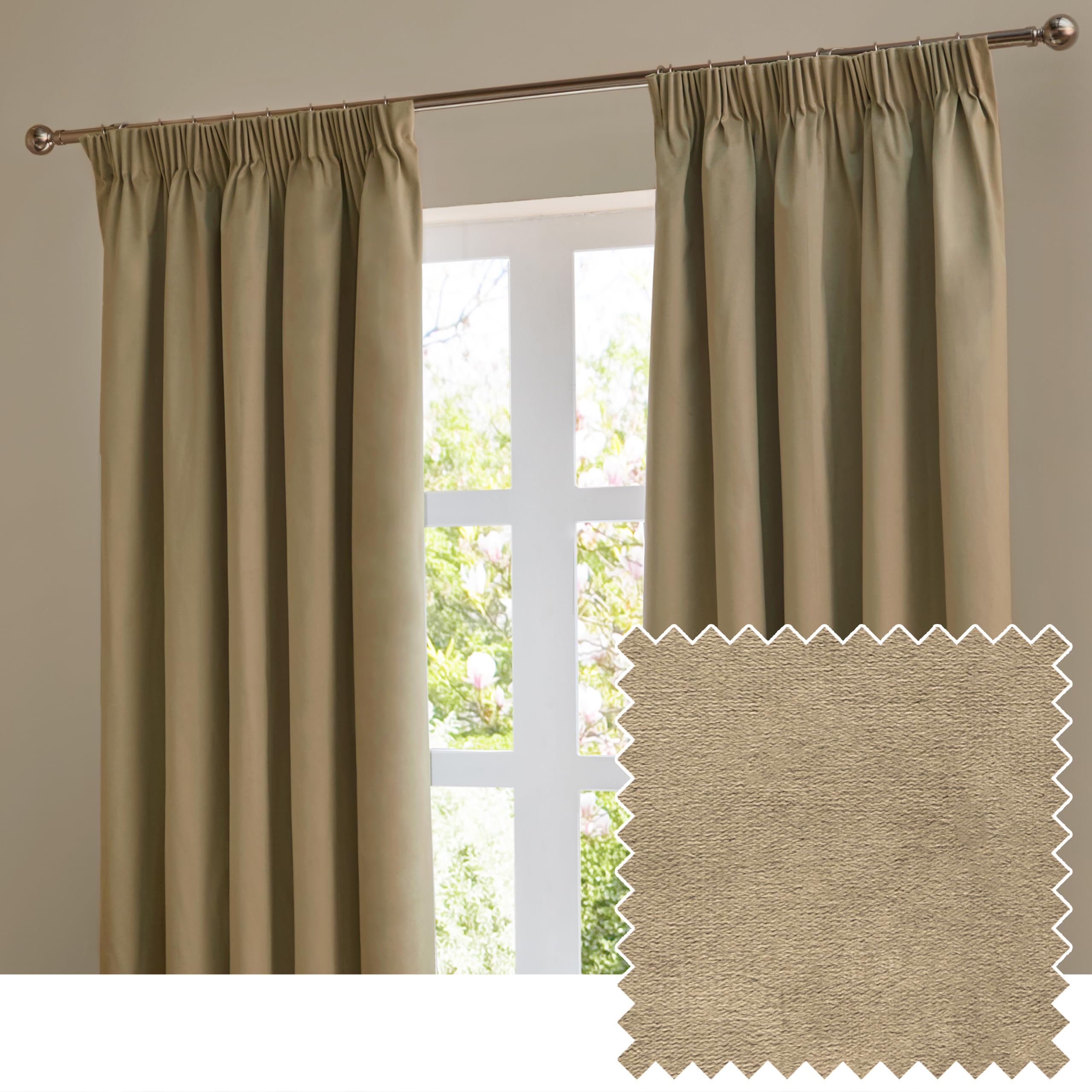 Furn Velvet Blackout Pencil Pleat Curtain Pair - Brown - 117 cm x 137 cm