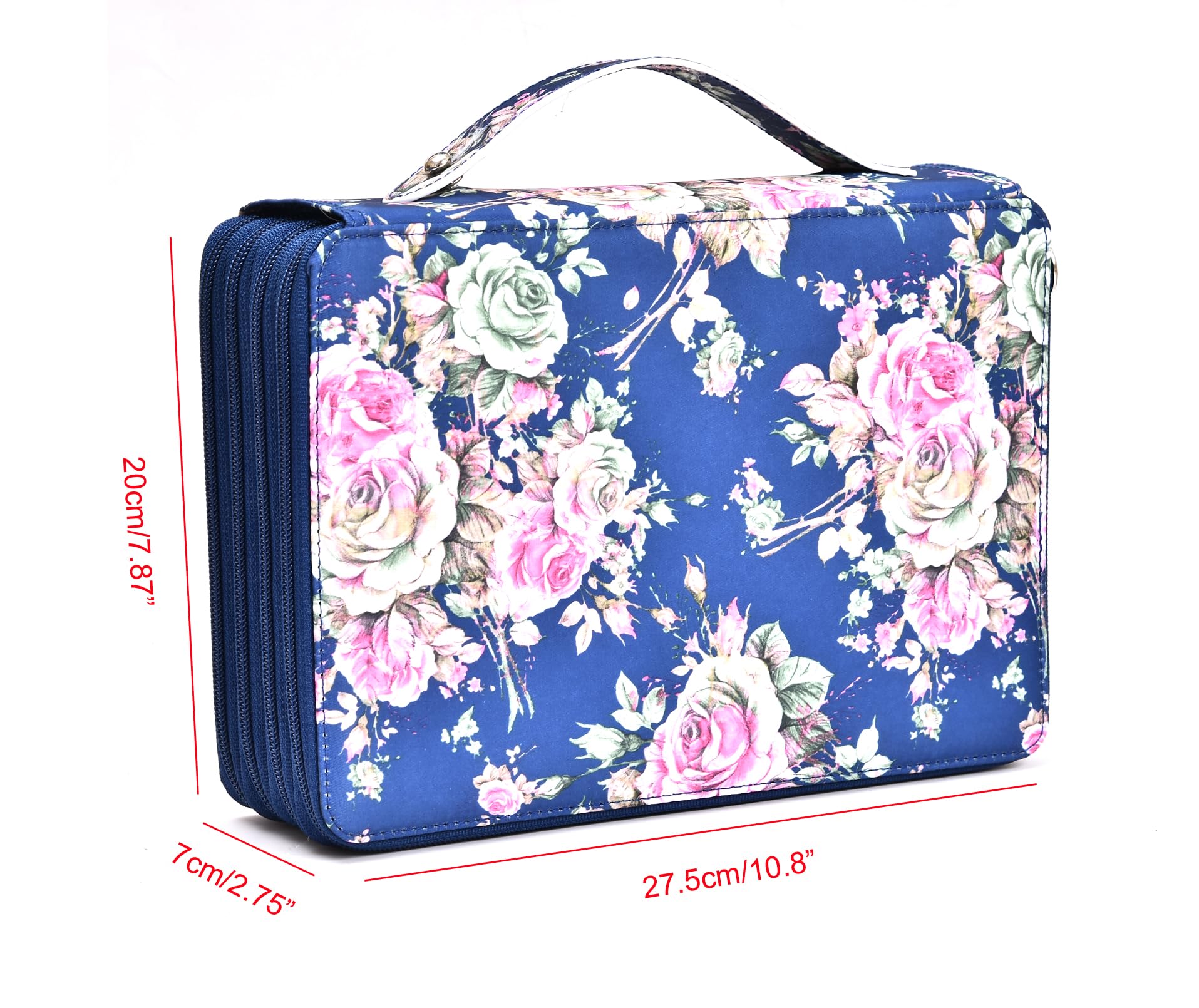 Becho Multifunction Zipper Soft Leather Pencil Case with Multi-Layer Zipper Separation High Capacity Holder Pouch Pen Bag Colored Flower Pencil Pen Box 200 Slots (Blue) - Image 2