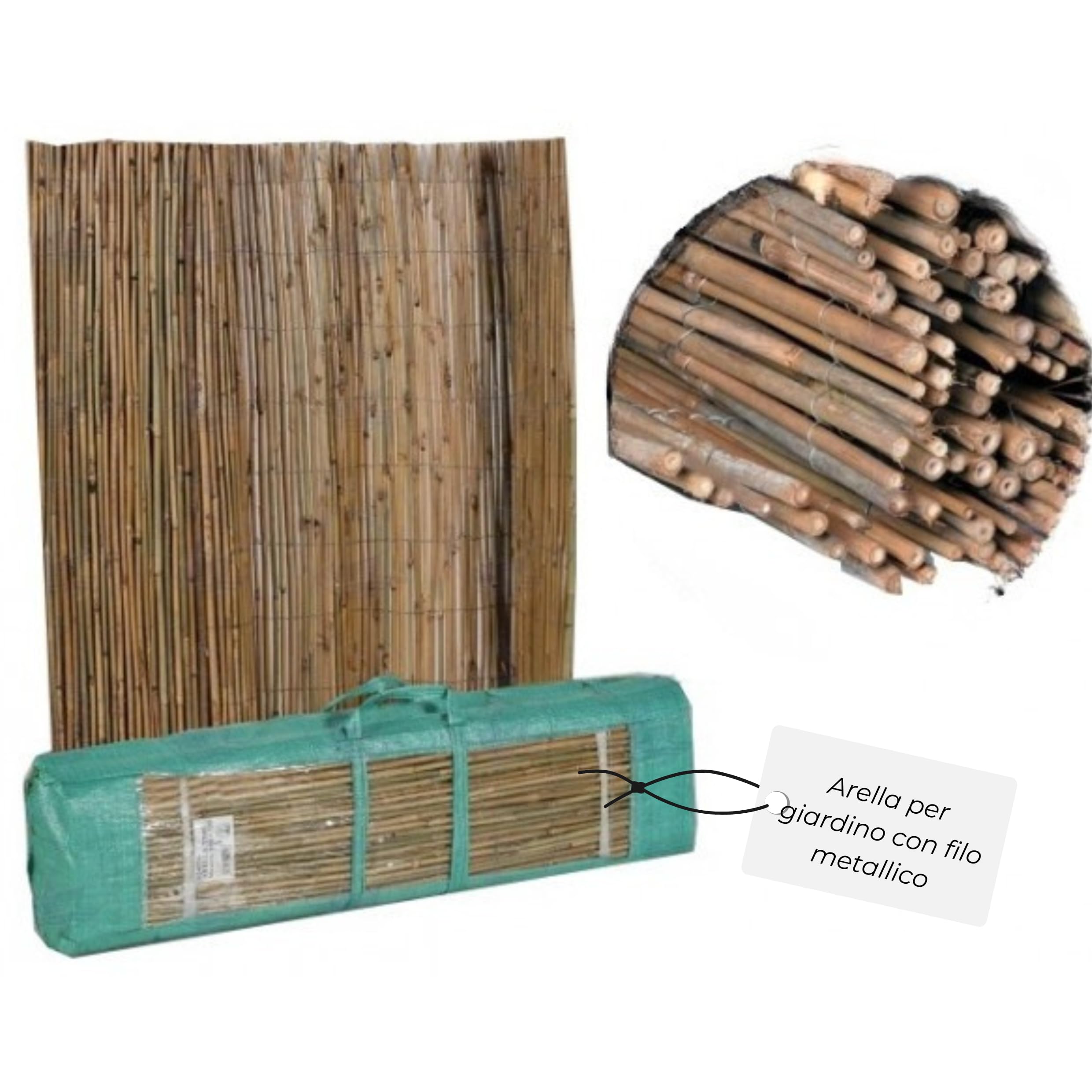 Arella in Bamboo da Esterno Rilegata con Filo Metallico Canniccio Canna Ø 5÷10 mm Ideale Recinzioni Oscuranti Giardino,Balcone,Terrazzo,Esterno Varie Dimensioni (1x3 MT)