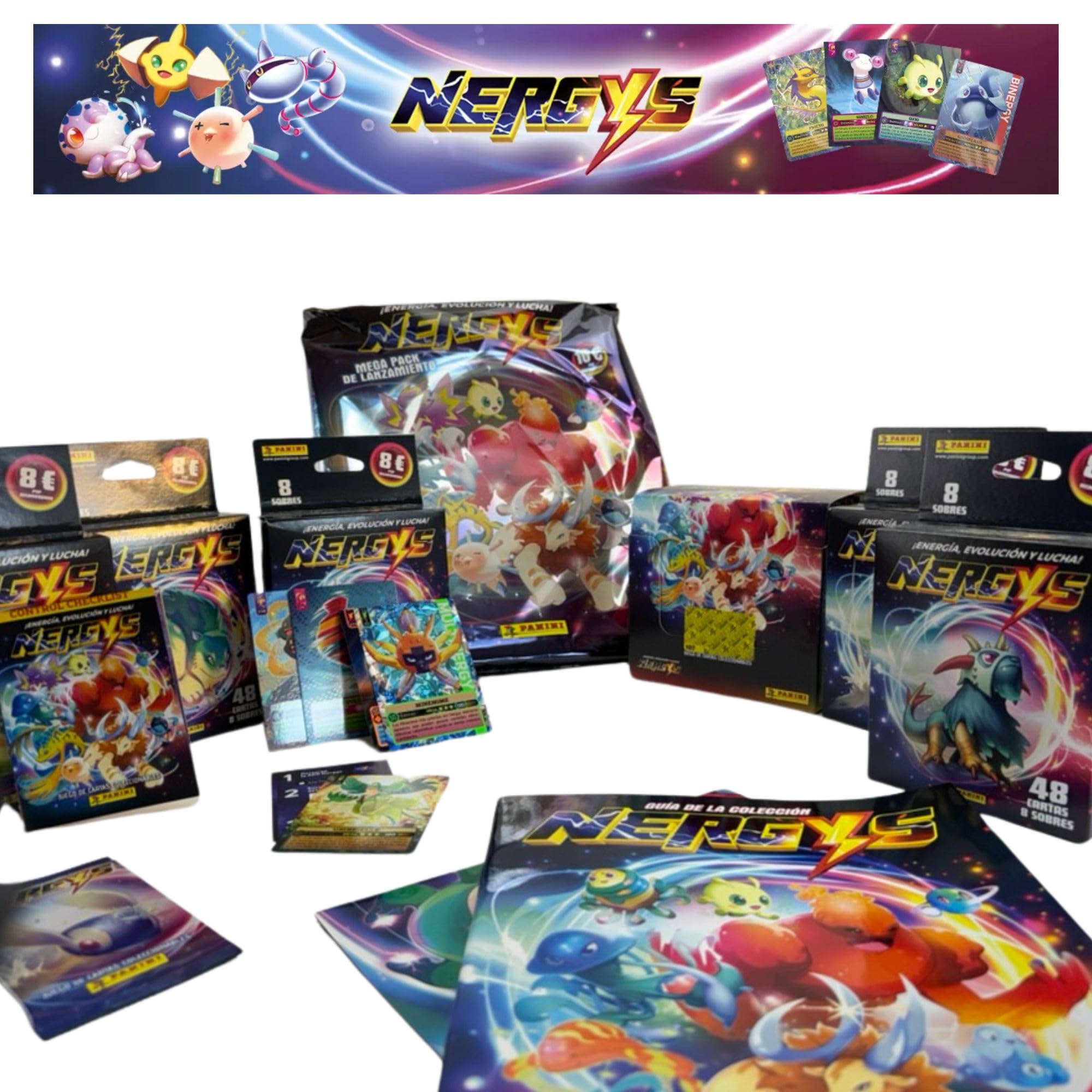 Panini Pack Cartas Nergys Diferentes Versiones para Coleccionistas y Aficionados de Cartas Exclusivas - Parecido a Pokemon y del Mismo Fabricante Que Cromos La Liga (25 Sobres)