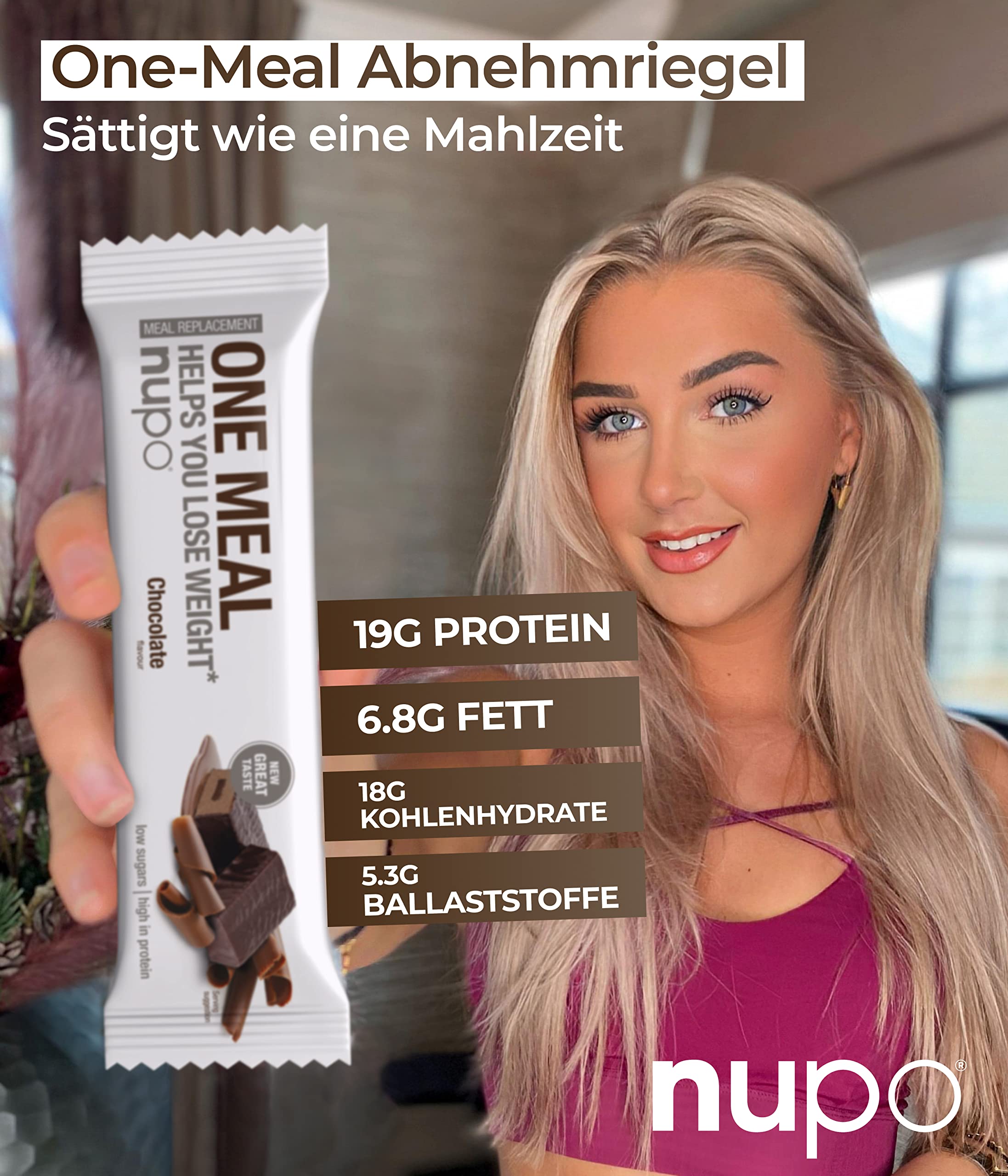 NUPO One Meal Bar – Cioccolato I Gustose barrette sostitutive del pasto per una dieta equilibrata I Ti aiuta a perdere peso I Alto contenuto di proteine I 24 vitamine e minerali I 24 x 60g