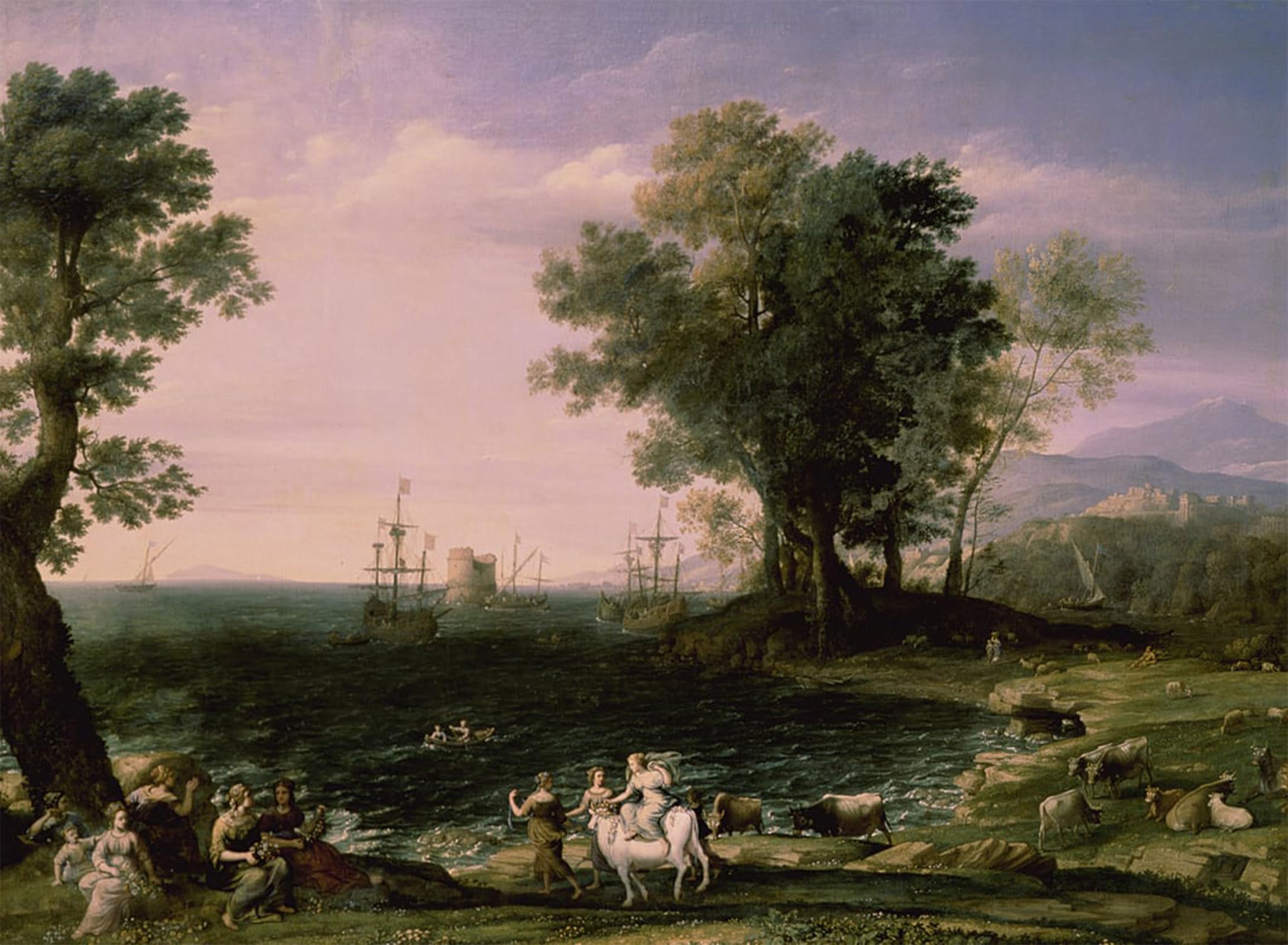 SERENDIPITP Vintage Picture Print on Canvas Wall Art Poster the Rape of Europa by Claude Lorrain Artwork Print Poster for Wall Decor 60x90cm