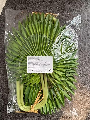 Miniatura 2 de CURTEK 2 paquetes de hojas de palma artificiales, plantas de un solo tallo de hojas de abanico, hojas verdes falsas, hojas de tallos de plantas,
