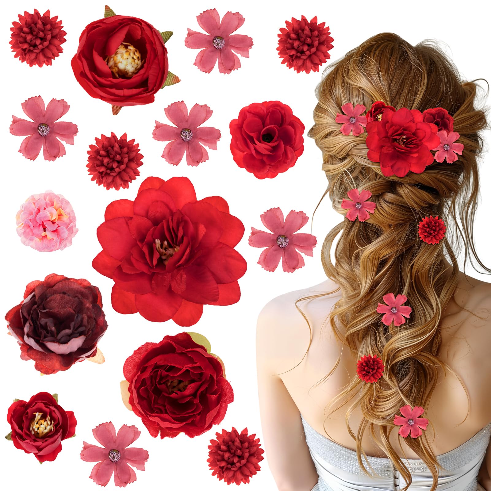Kiiwah 16 Stücke Boho Haarclip Blume für Damen und Mädchen, Hawaii Blumenspangen Haare Haarspange mit künstlicher Blume Rapunzel Haarschmuck für Strand, Party, Hochzeit, Braut