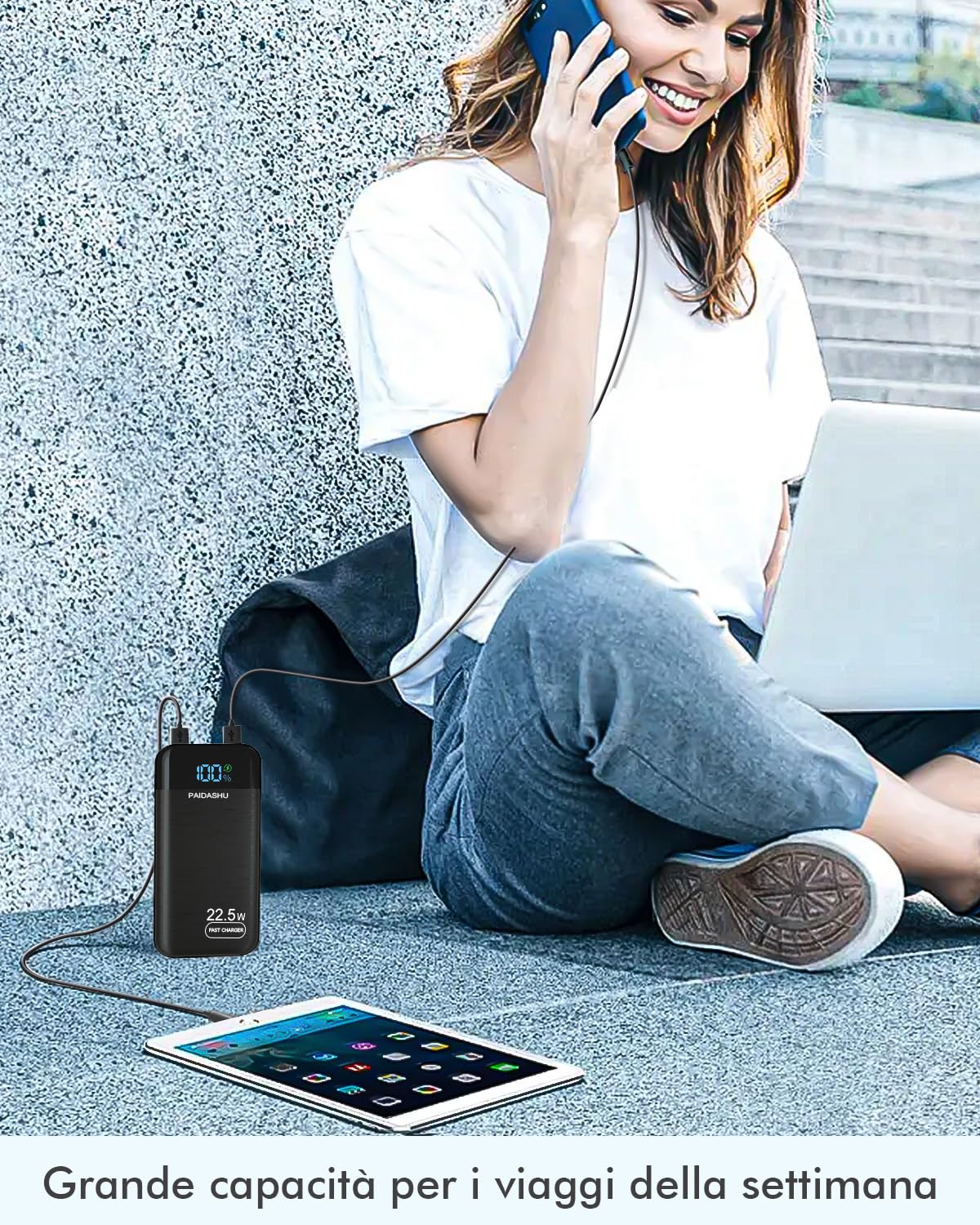 Power Bank 27.000mAh 22.5W PD3.0 QC4.0 Ricarica Rapida Batteria Esterna 3A USB C Caricatore Portatile con LCD Display Digitale 3 Uscite e 2 Ingressi per Smartphone and more