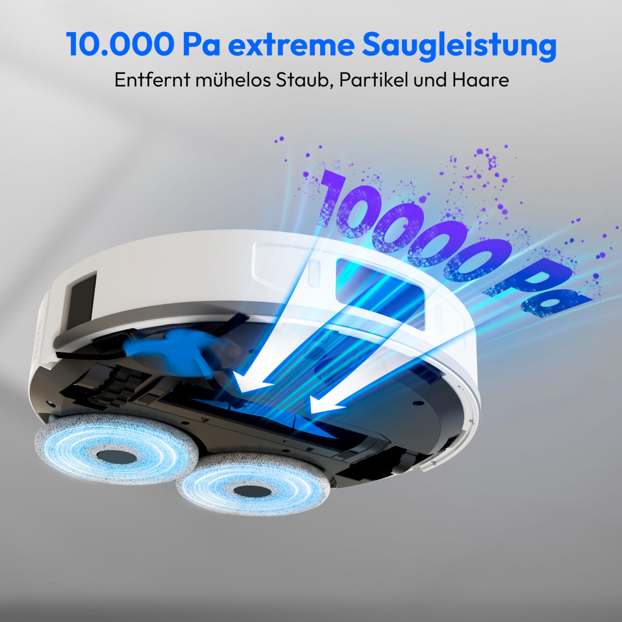 MEDION Saugroboter mit 3-in-1 Absaugstation, Lasernavigation und Wischfunktion X55 SW+ (Starke 10000Pa Saugkraft, 2in1 Roboterstaubsauger, rotierende Wischmopps, Kreuzlinienlaser)