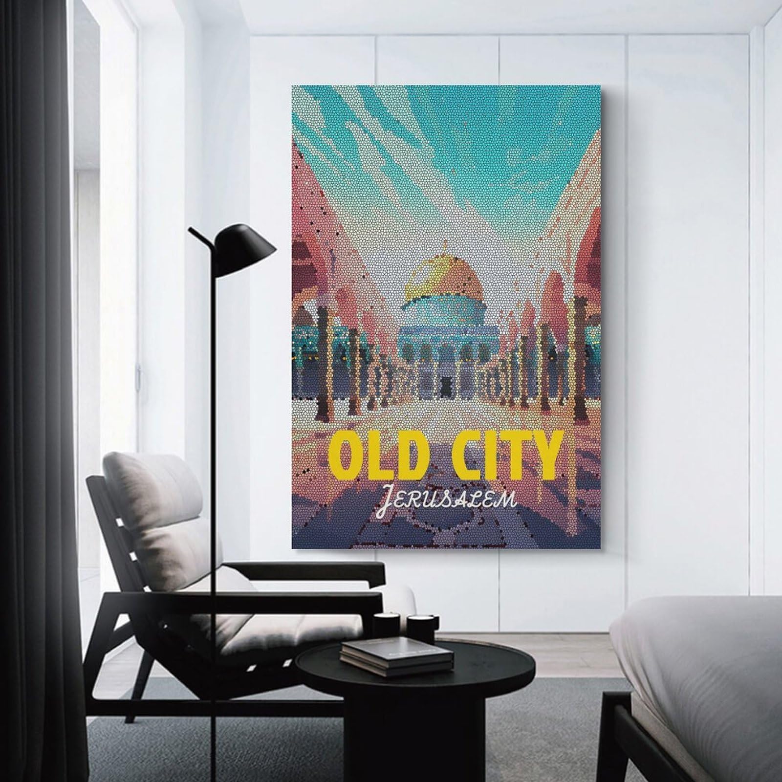 Junmoney Old City Jerusalem Mosaic Canvas Wall Decor 24x36inch(60x90cm), for Calm Bedrooms, Home Corners Or Flats, A Warm Accent for Relaxed Interiors