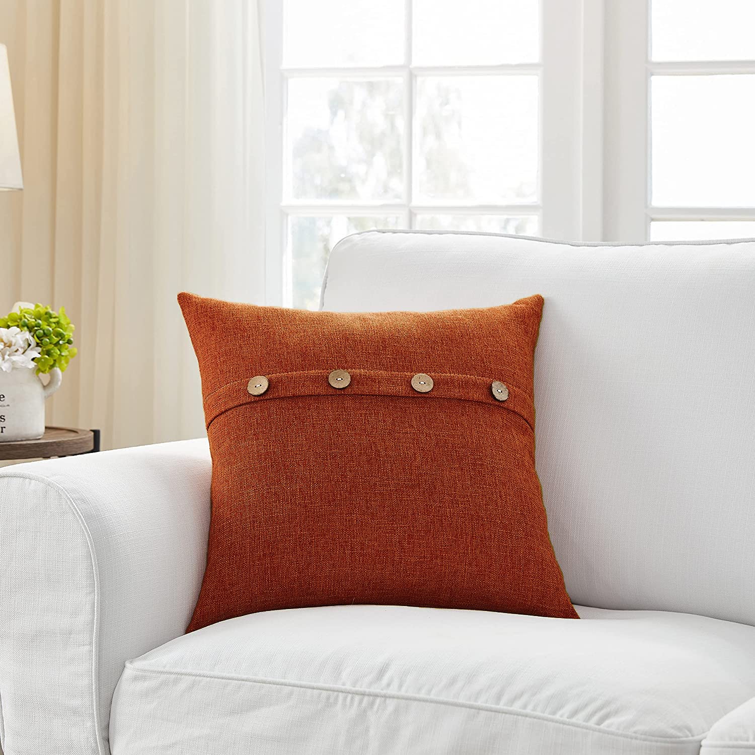 Khooti Decorative Poly Jute Square Cushion Cover with Buttons Throw Pillow Cover for Living Room Couch Diwan Sofa, Modern 26 x 26 Inches / 65 x 65 cm (Color - Orange)(Set of 1 Piece) C5 (B0B8QMXV2P) Amazon Price History, Amazon Price Tracker