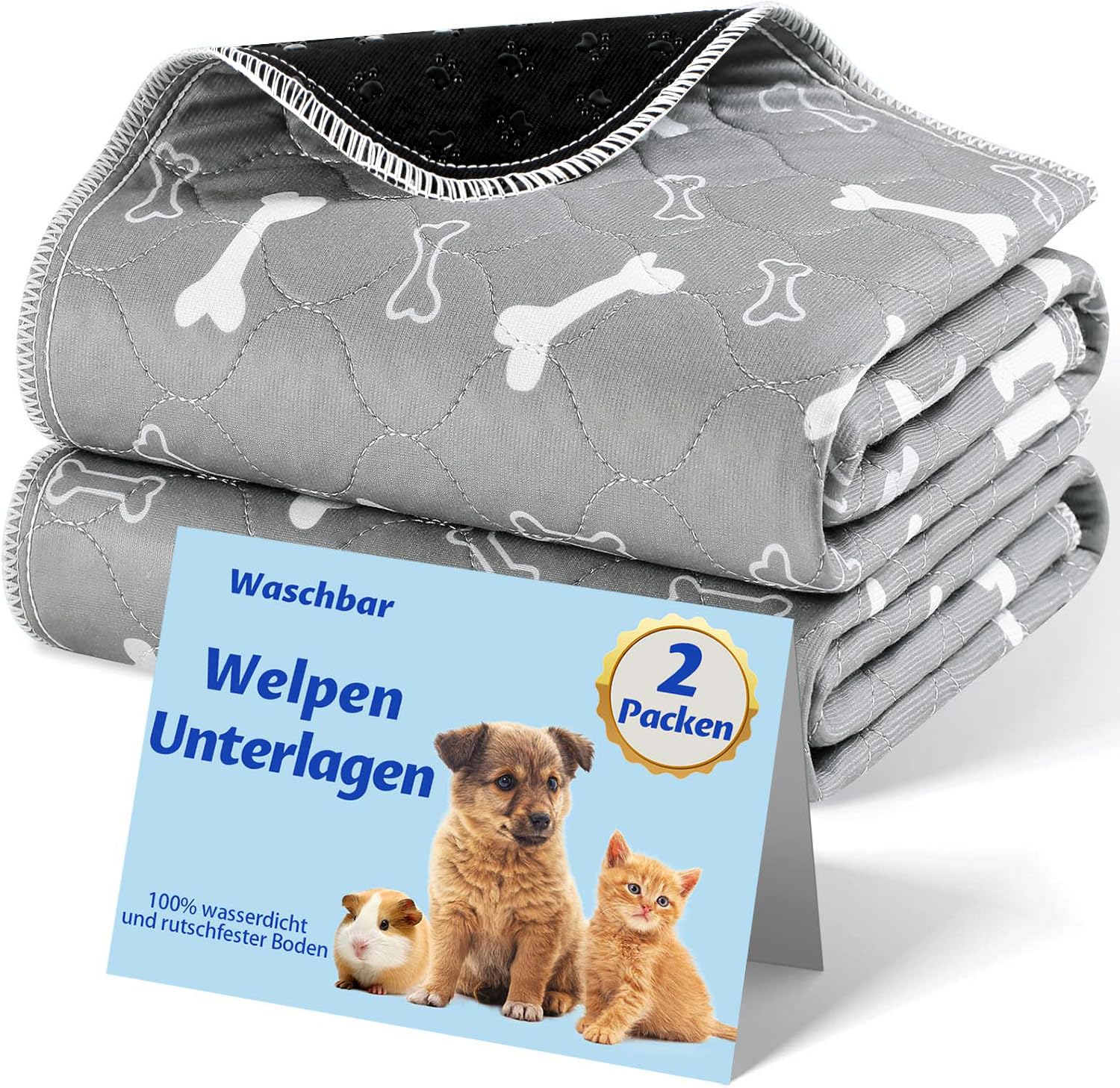 Baodan Waschbar Haustier-Urinunterlage, 2 Pack 60*60 cm Wiederverwendbare Welpenunterlagen Matte für Hunde, Schnell Absorbierend Puppy Pads für Hunde, Katzen, Meerschweinchen