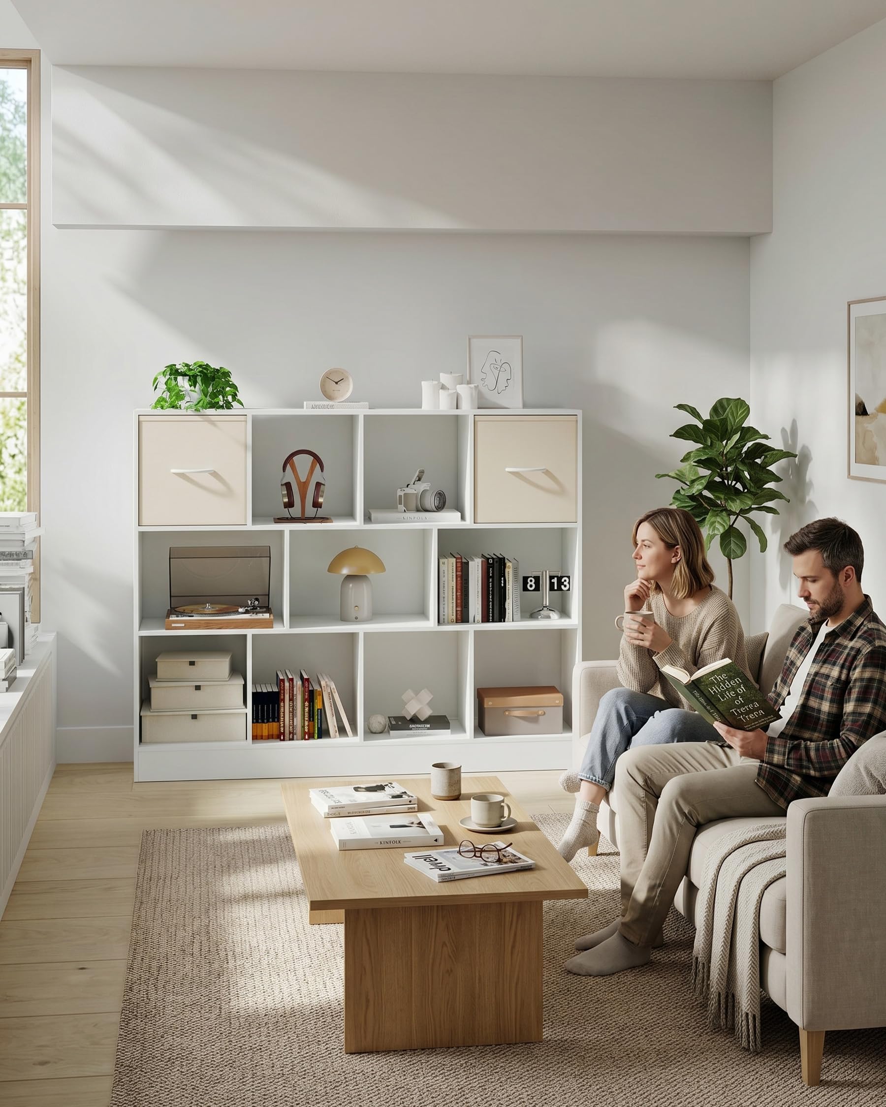 Montessori Bibliotheque Enfant Blanc avec Passe-Cable, Grand Meuble Rangement Jouet Enfant, Etagere de Chambre Separateur de Piece Anti-basculement,126x30x100cm