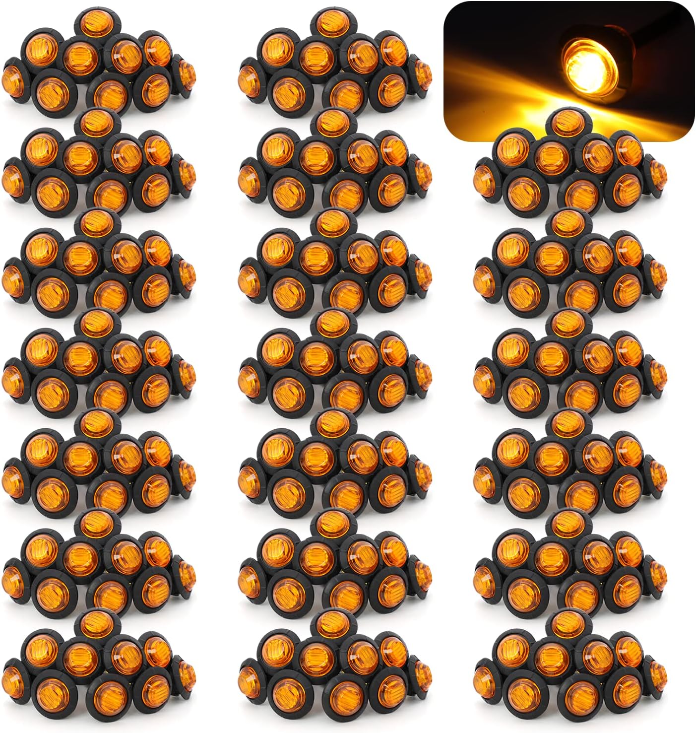 MADCATZ Big Sets 3/4 Inch Side Marker Lights Round Mix Amber/Red Light 3LED for Trailer Truck Lorry Boat Bus 12V DC Pack of 200.