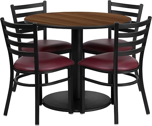 Miniatura 1 de 36" Ronda laminado Juego de mesa con 4sillas Escalera Back metalBorgoña vinilo Asiento