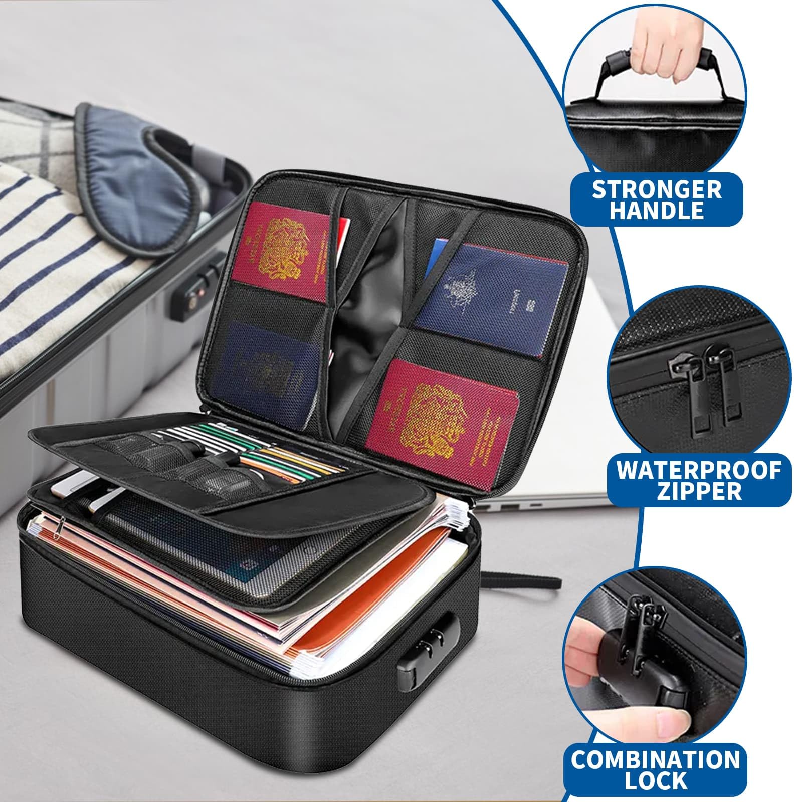 Eidoct Fireproof Document Box, Multi-Layer Large Capacity Fireproof Document Bag with Lock - Image 3