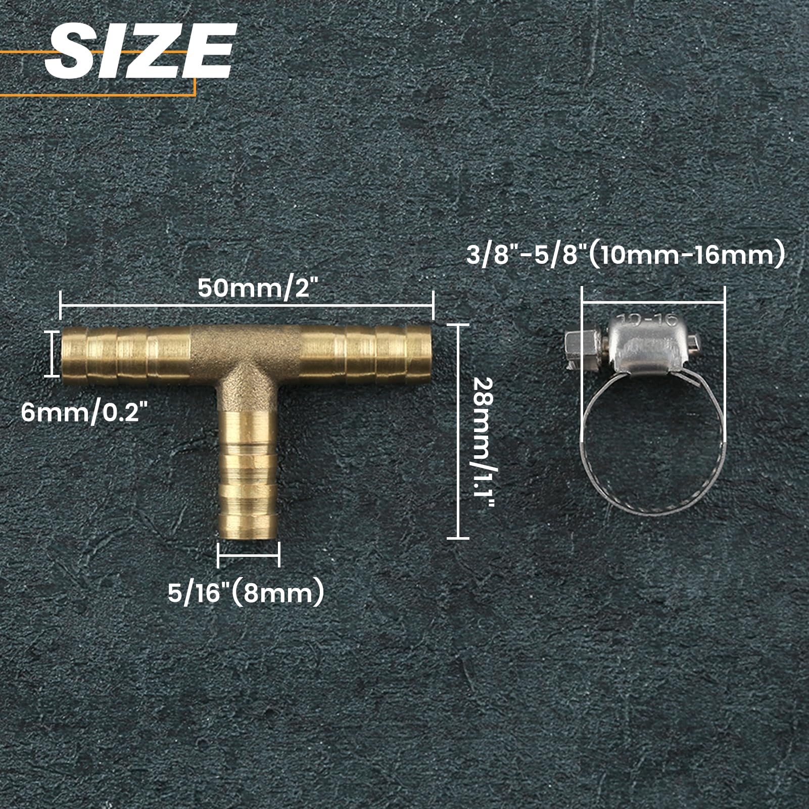 Raccordo A T Riduttore In Ottone 6x8x6 Mm Per Tubi Aria Acqua E Carburante: Connettore Spinato A 2 Pezzi