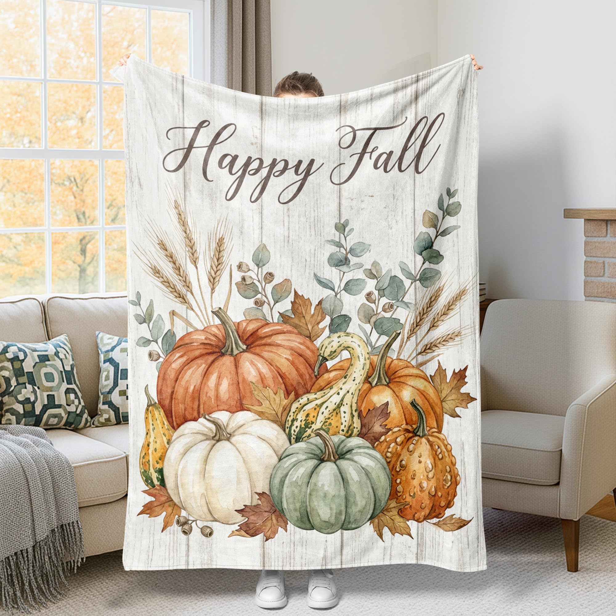 Plaid de citrouilles couverture d'automne chaude pour canapé et sofa
