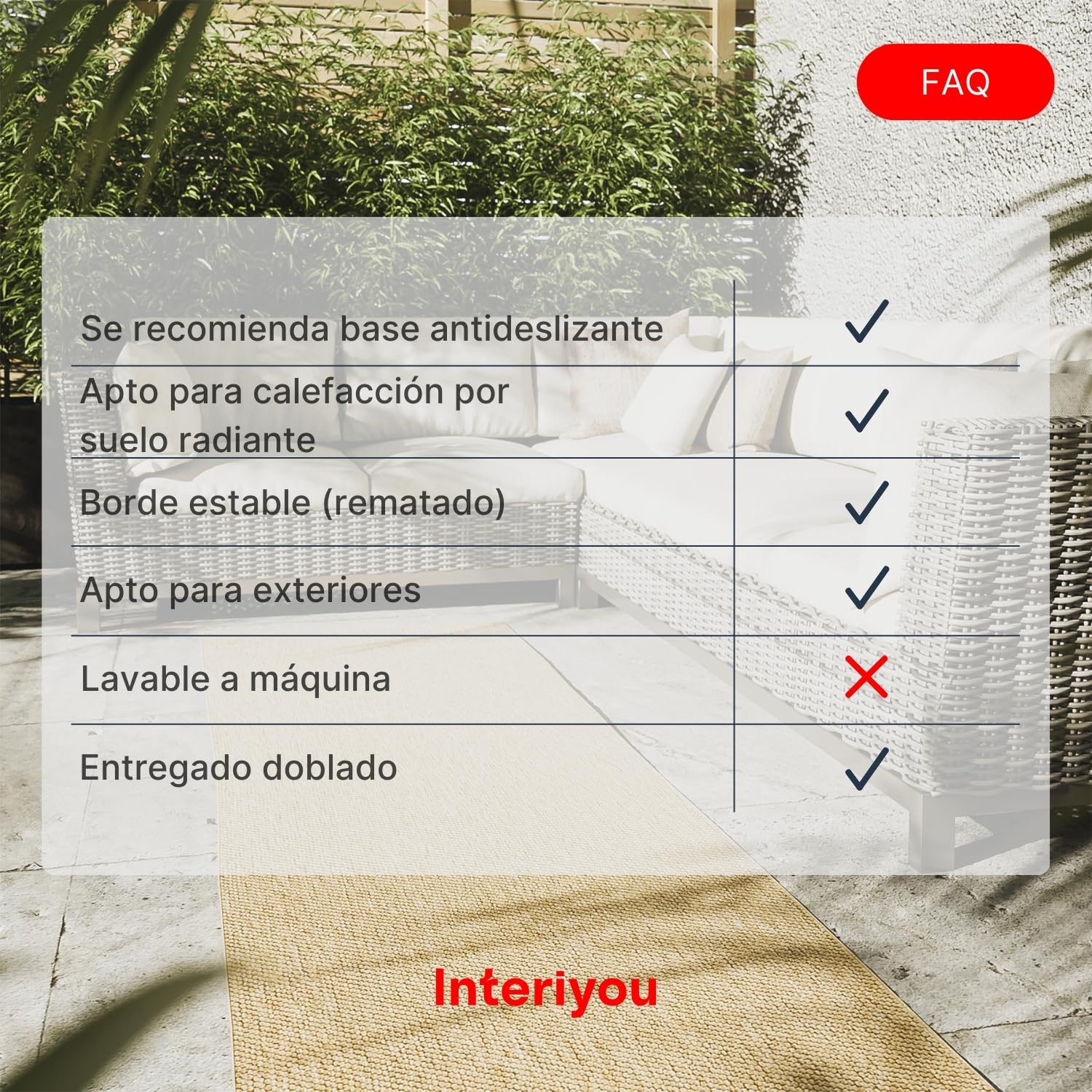 Interiyou Alfombra Exterior Asti - Pasillo 80x300 cm Beige - Apariencia de Yute - Resistente a los Rayos UV para Exteriores: balcón, terraza, jardín o Cocina - Tejido Plano
