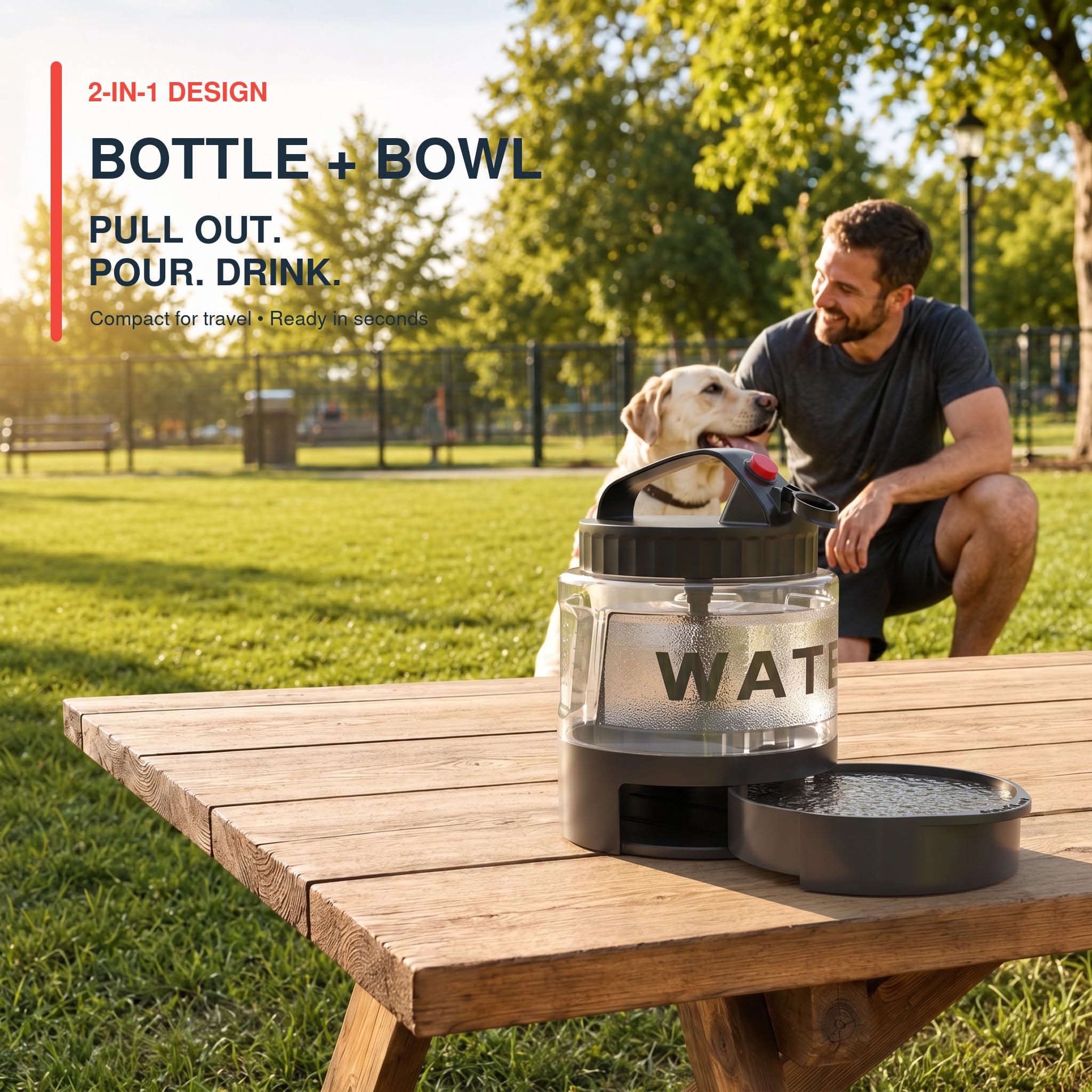 Botella de agua para perros de 58 onzas, dispensador de cuenco de agua para perros para caminar, acampar, parque de perros, viajes por carretera, jarra de agua y cuenco de viaje, sin BPA, color negro