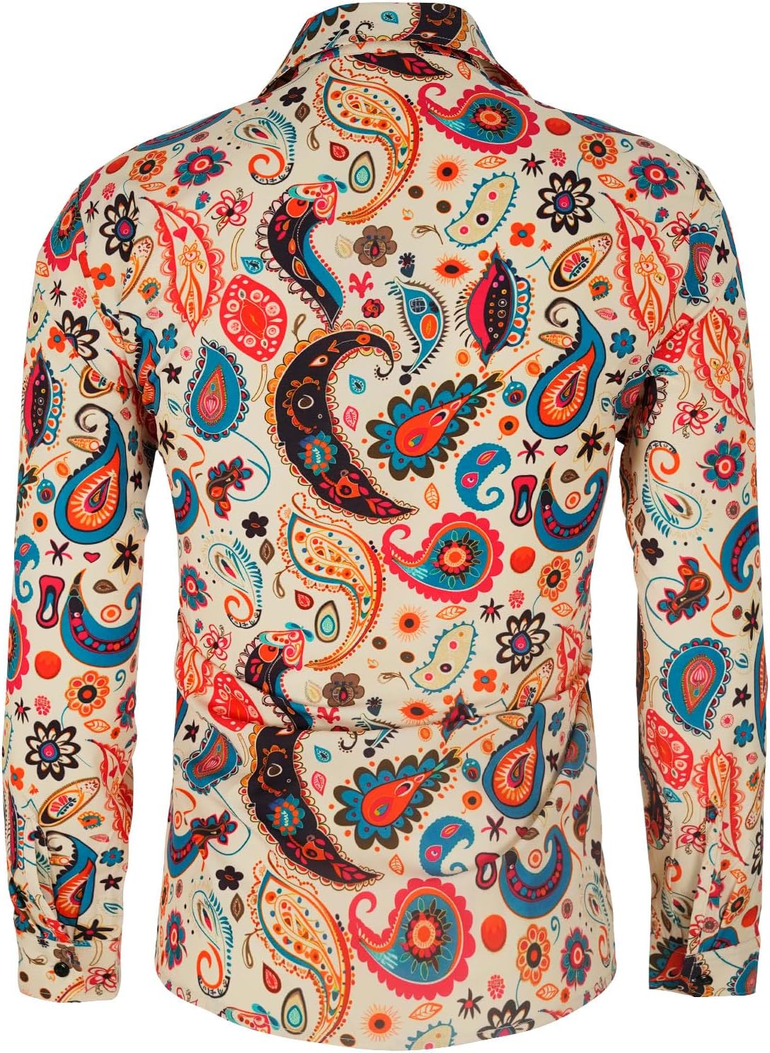 Men's 70s disco shirt Paisley 1970s casual top retro floral long sleeved button up Vintage party costumes shirt - Image 3