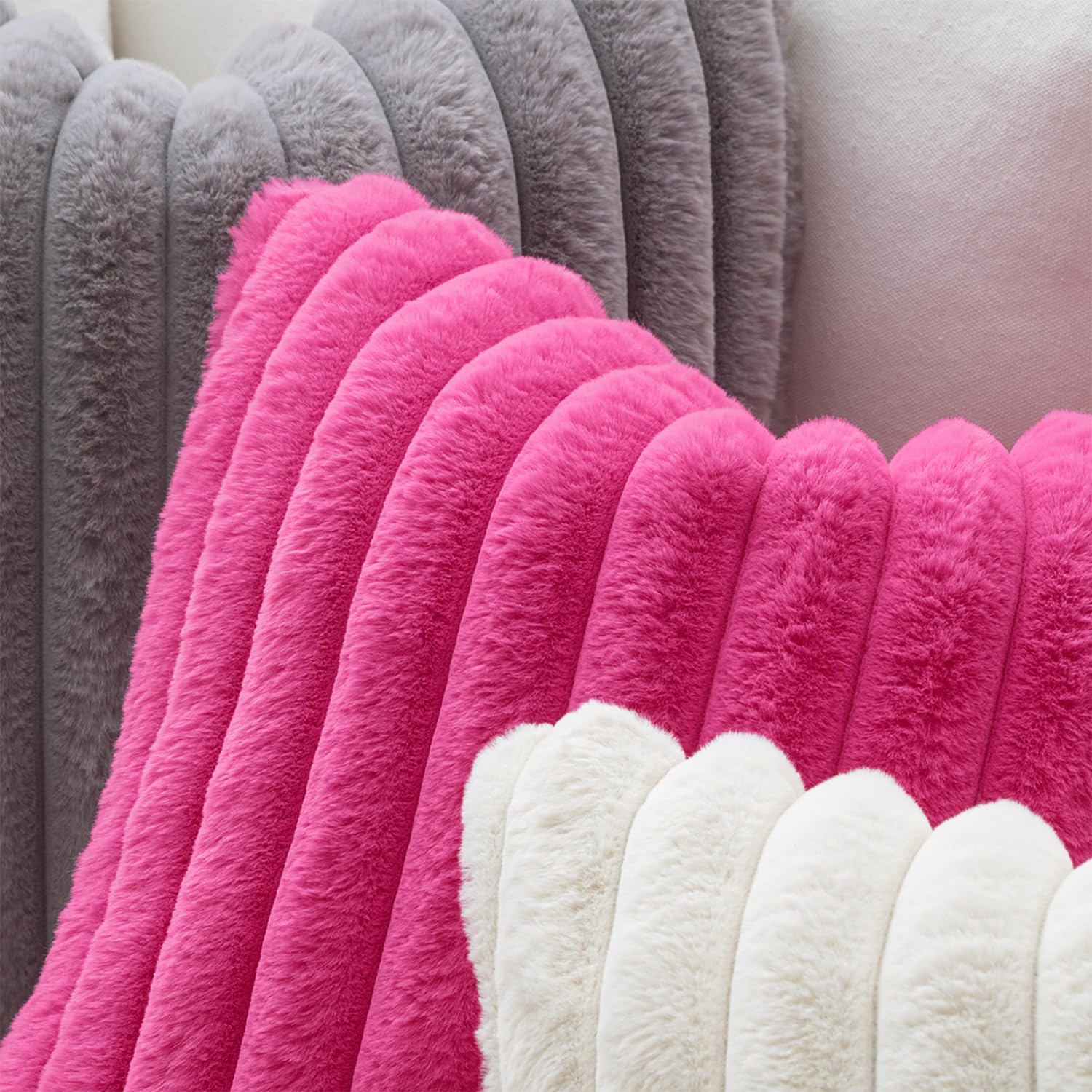 MIULEE 1 Piece Faux Fur Lumbar Decorative Throw Pillow Covers 14x36 Inch, Retro Vintage Boho Spring Home Decor Soft Plush Couch Pillows Cozy Fluffy Cushion Covers for Sofa Bed Hot Pink