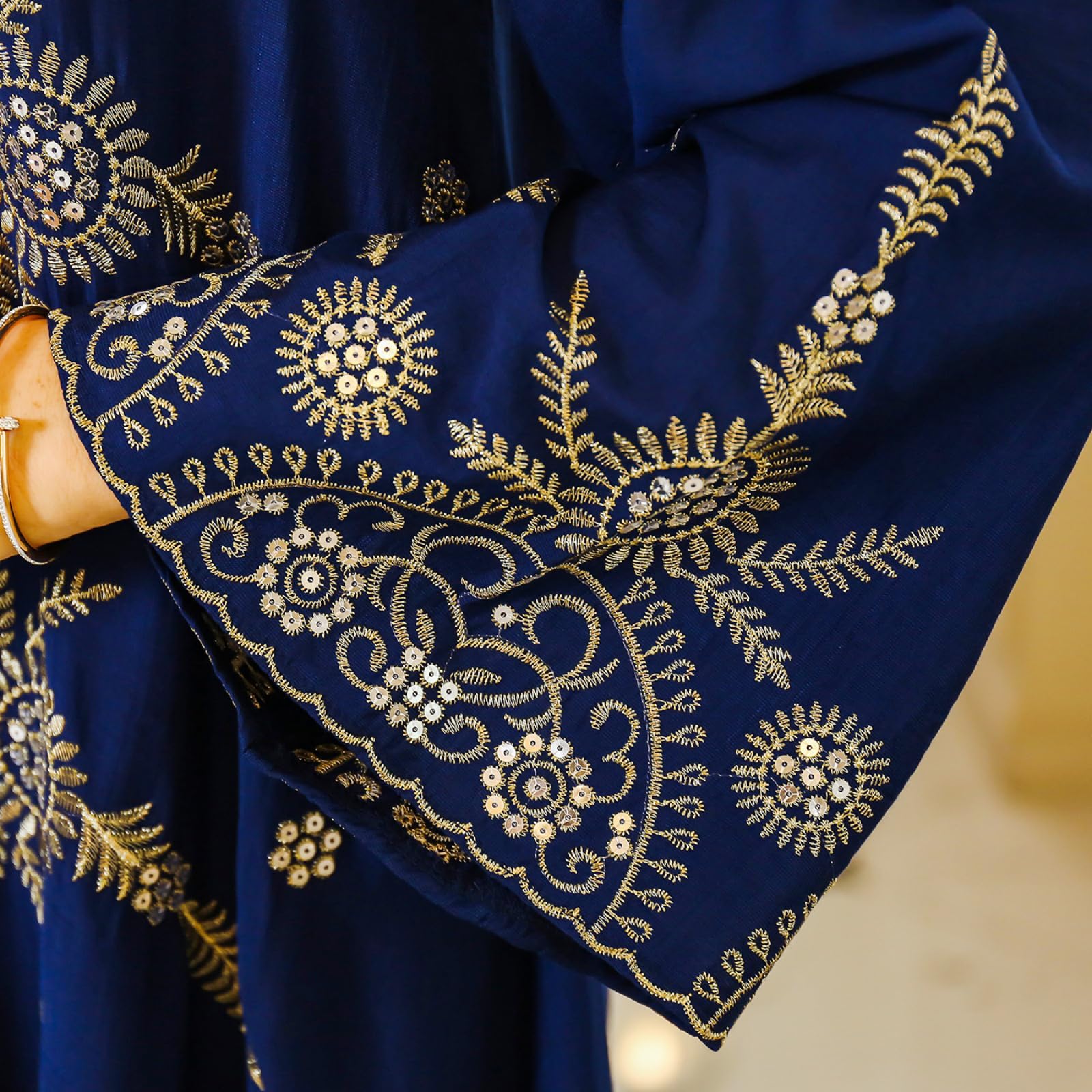 zhxinashu Abaya de Mujer Musulmana con Flores, Vestido Largo Tradicional con Intrincado Estampado Floral, Kaftan Mujere de Largo Completo para Fiesta de Boda, Celebraciones de Ramadan(Azul,L)