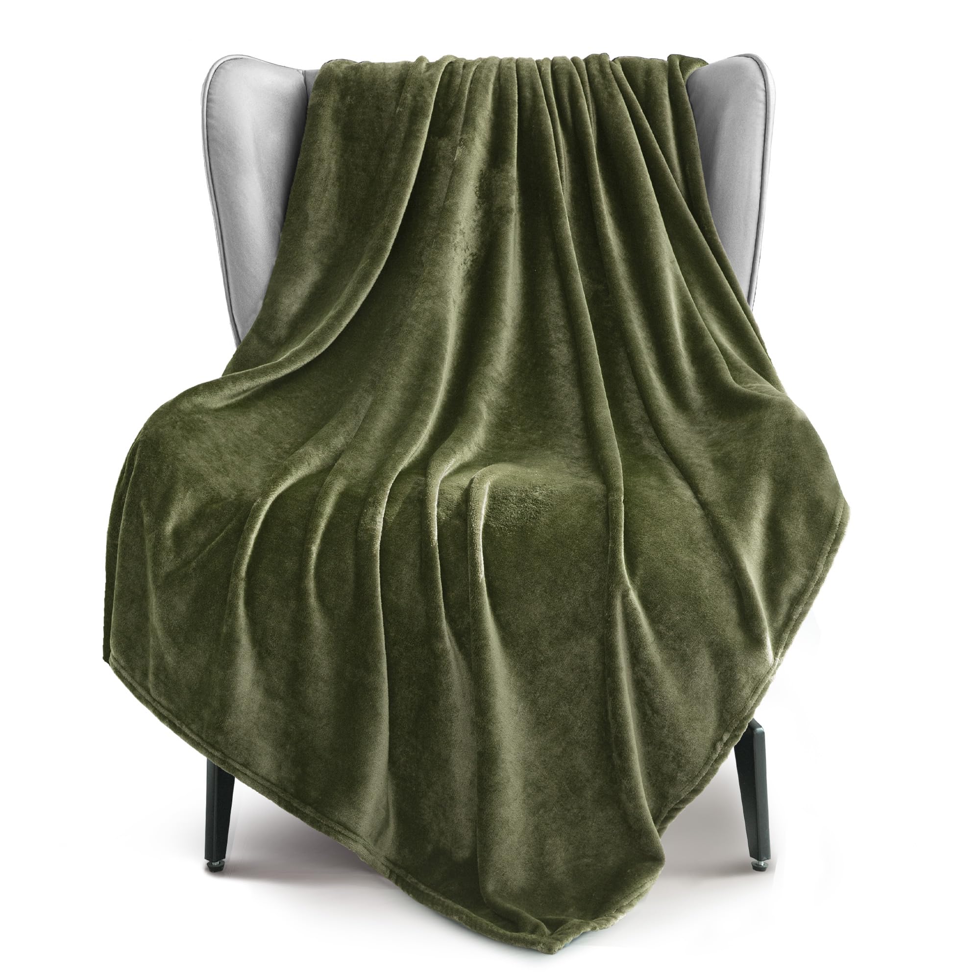 Exclusivo Mezcla Extra Large Fleece Throw Blanket for Couch, Sofa, 300GSM Super Soft and Warm Blankets, Olive Green Throw All Season Use, Cozy, Plush, Lightweight, 127x178 CMOEKO-TEX STANDARD 100