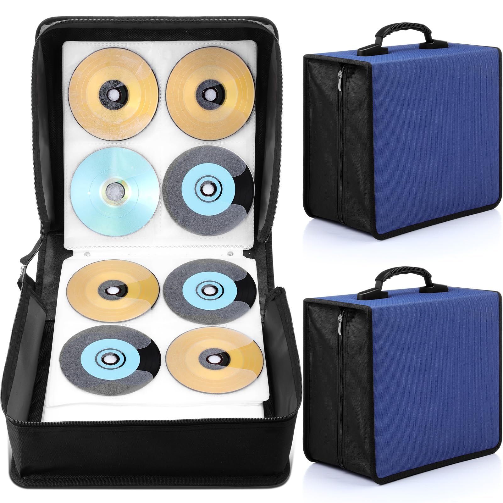 Sunnychicc 2 Pcs 400 Capacity CD/DVD Case DVD Case Holder Organizer CD Storage Wallets Protective with Zipper 600D Oxford Cloth Disc Wallet for