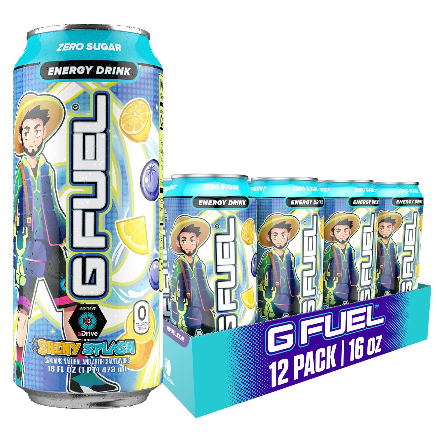 G Fuel Energy Drink, Blueberry Lemonade, Sugar Free Beverage with 140mg Caffeine, Daily Energy Boost with Focus Amino, Vitamin + Antioxidants, 16 oz Cans (aDrive, 12-Pack)