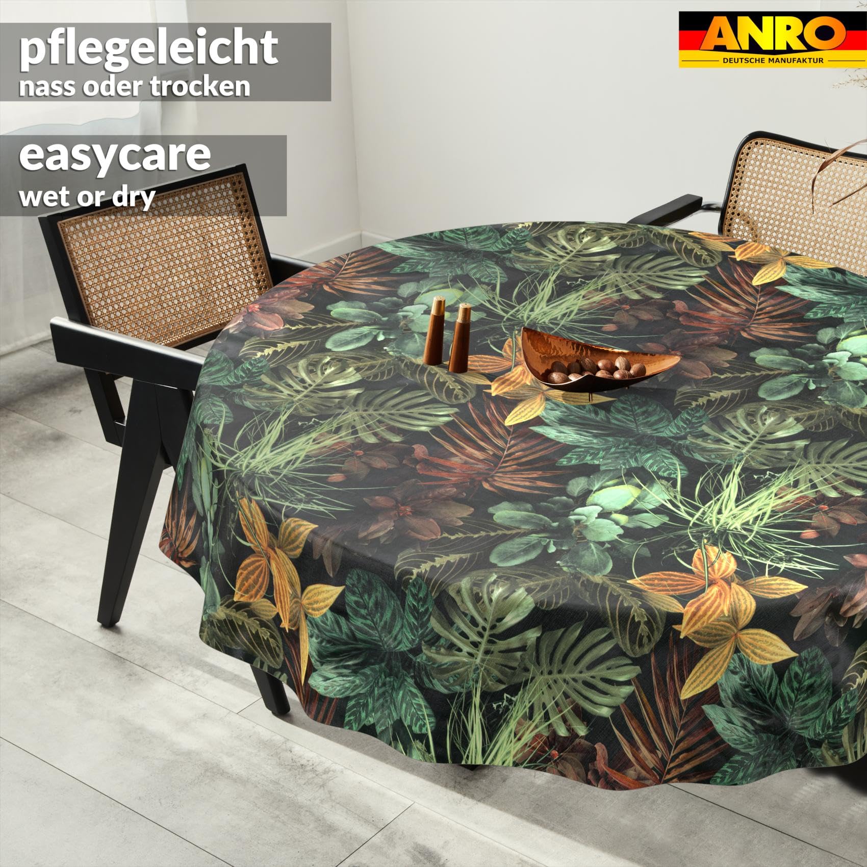 Nappe en Toile cirée Lavable, Facile d'entretien, imperméable, Effet Lotus, Nappe de Jardin, Motif Tropical, Ronde, 140 cm, Bord coupé