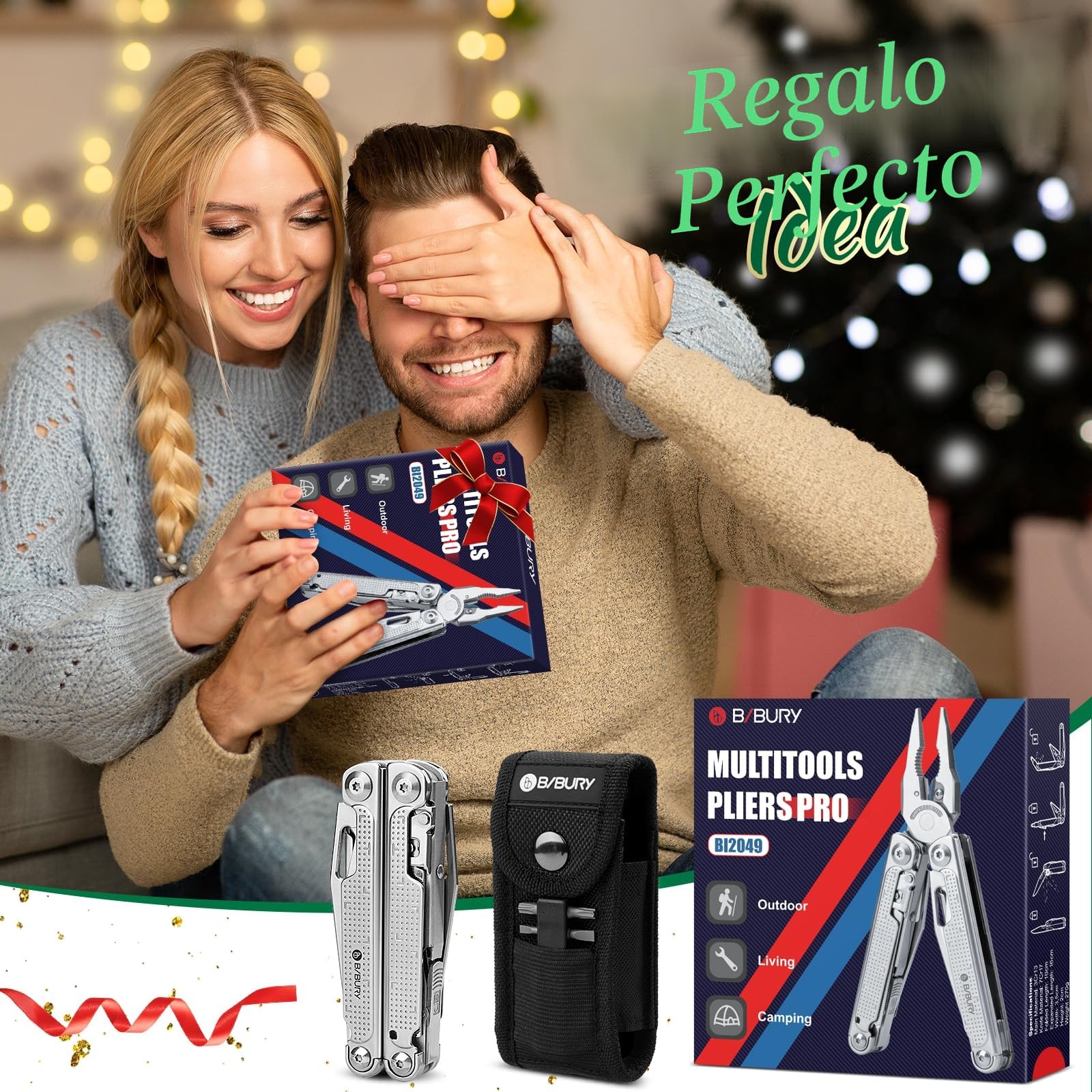 BIBURY Multiherramientas, alicates plegables con hoja de sierra mejorada y bisturí,regalo para hombres,Navaja Multiusos de Acero Inoxidable para la trabajo exterior, camping, reparación - Pro BI2049