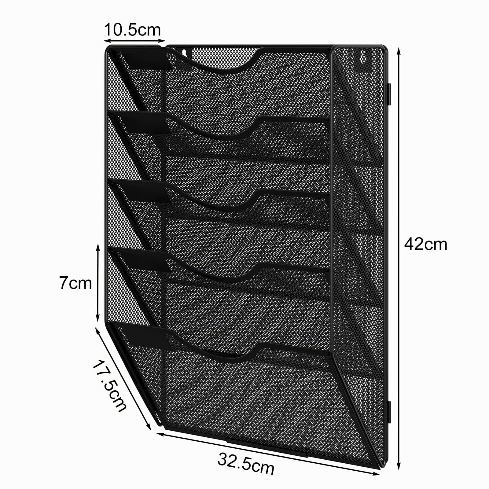 EasyPAG 5 Compartimento Metal Montar A4 Soporte Documentos Pared Oficina Archivador de Pared Organizador Revistas Correo Pared Almacenamiento Archivos Revistero,Negro