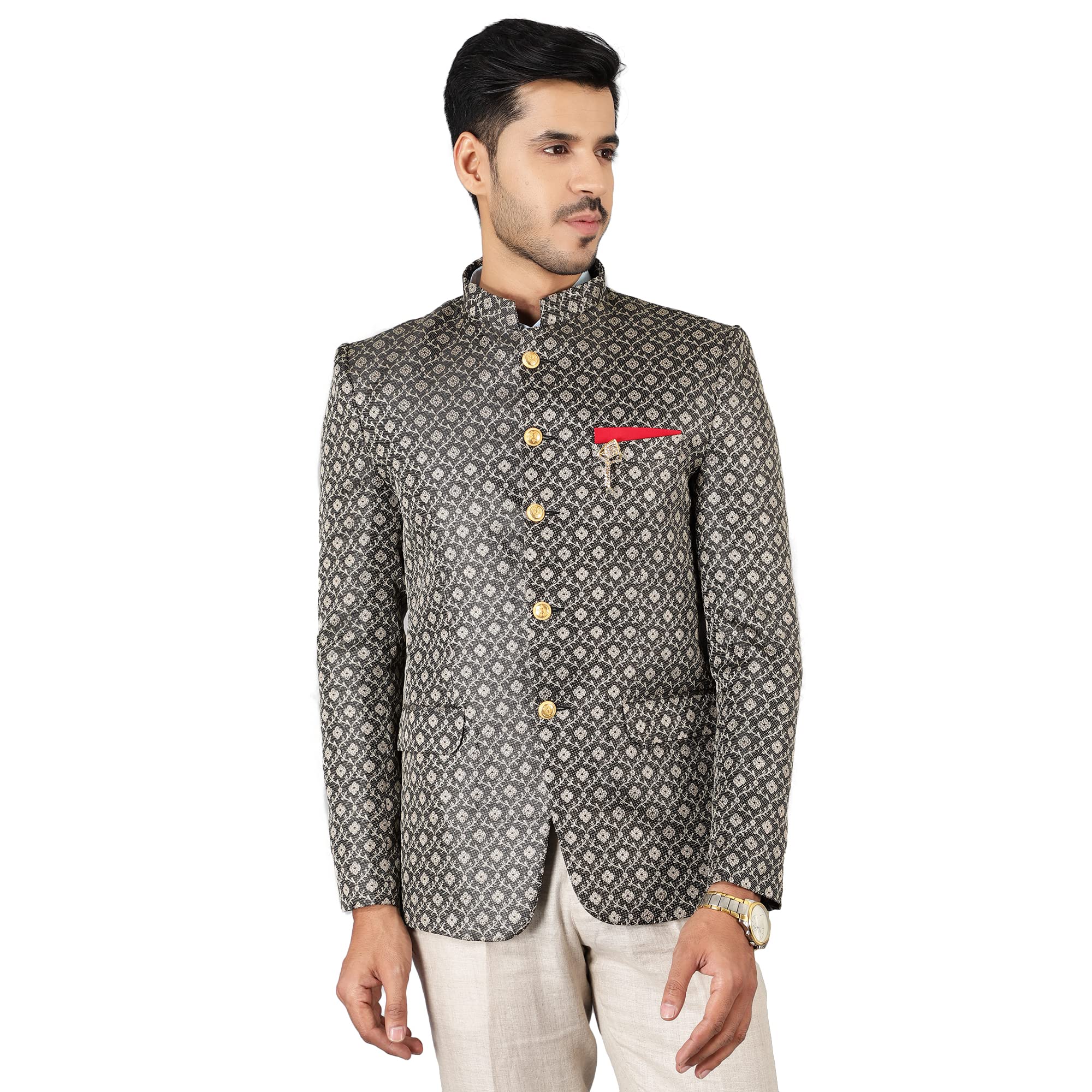 wintage Men's Banarasi Rayon Cotton Black Bandhgala-picture-37