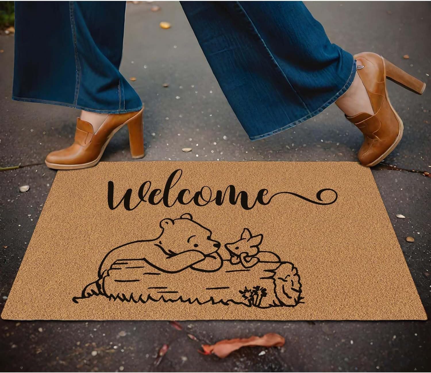 Welcome Door Mat Welcome Cute Mouse and Bear Outdoor Indoor Entrance, Low-Profile Floor Mats Non Slip Durable Entrance Rugs for Entry, Patio, High Traffic Areas Front Door, 17" x 29.5"