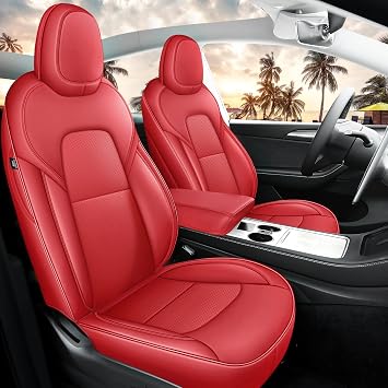 for Tesla Model Y Seat Covers 2020-2024 12pcs Waterproof Nappa Leather Seat Cover Fully Wrapped Customized for Tesla Model Y TY-Red