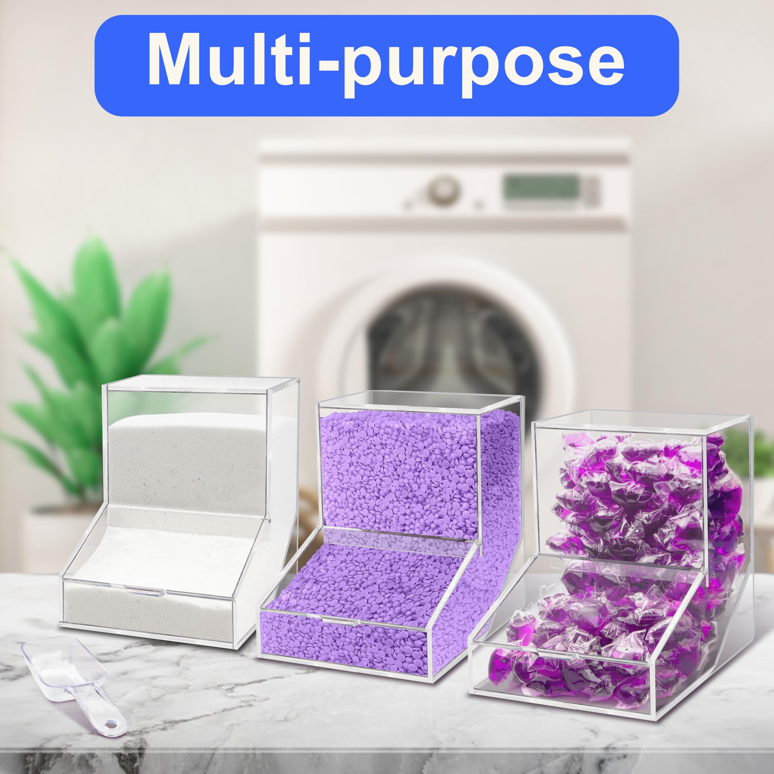 Contenedor de cápsulas de lavandería con cuchara, dispensador de caramelos acrílicos con 2 tapas, soporte para cápsulas de lavavajillas, contenedor de detergente para lavandería, organización de 8